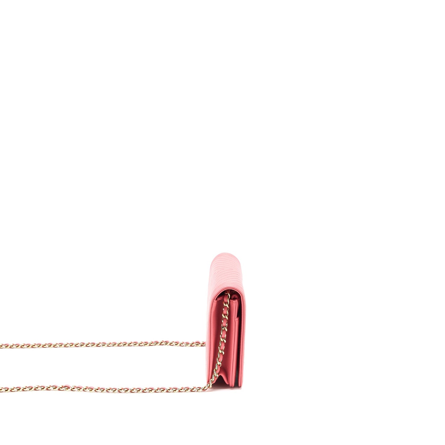 Chanel Boy On Chevron Calfskin LGHW Pink Wallet Case