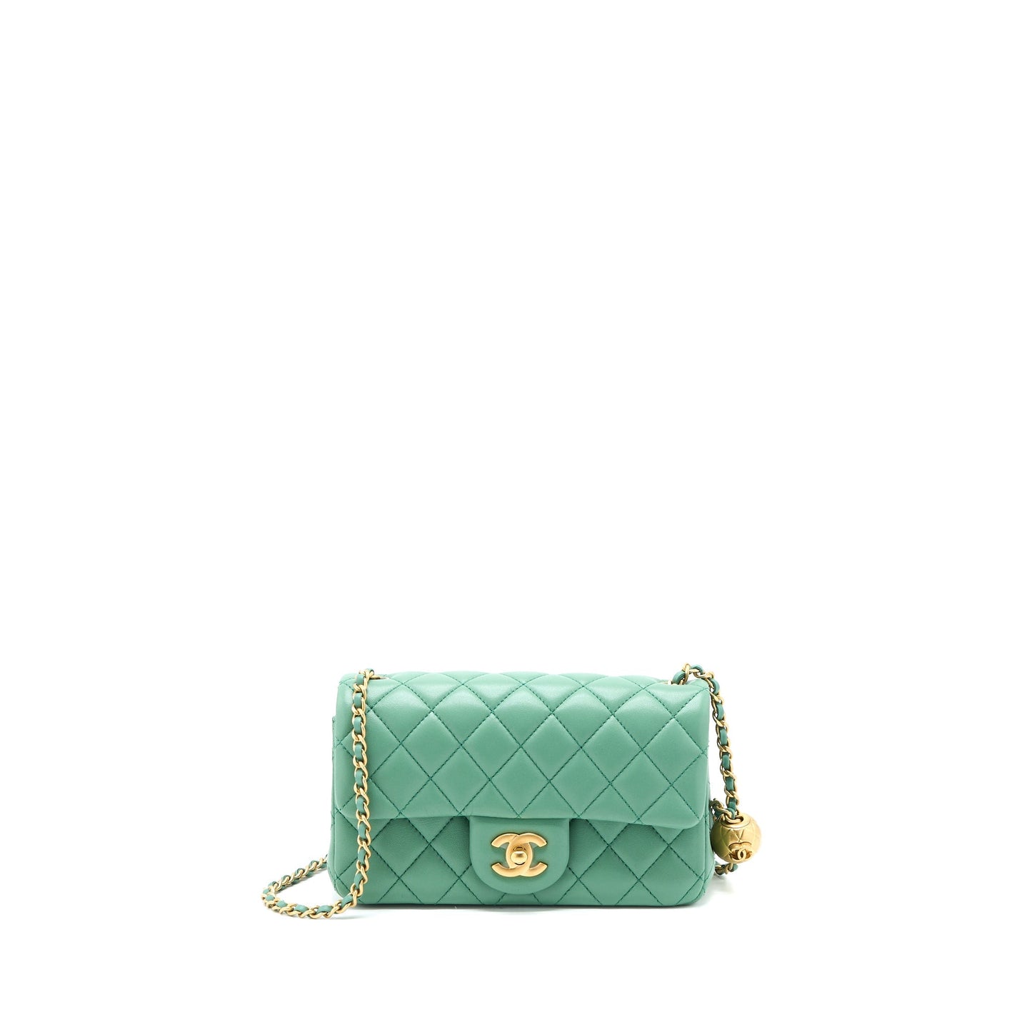Chanel Pearl Crush Rectangular Flap Lambskin GHW Green Shoulder Bag
