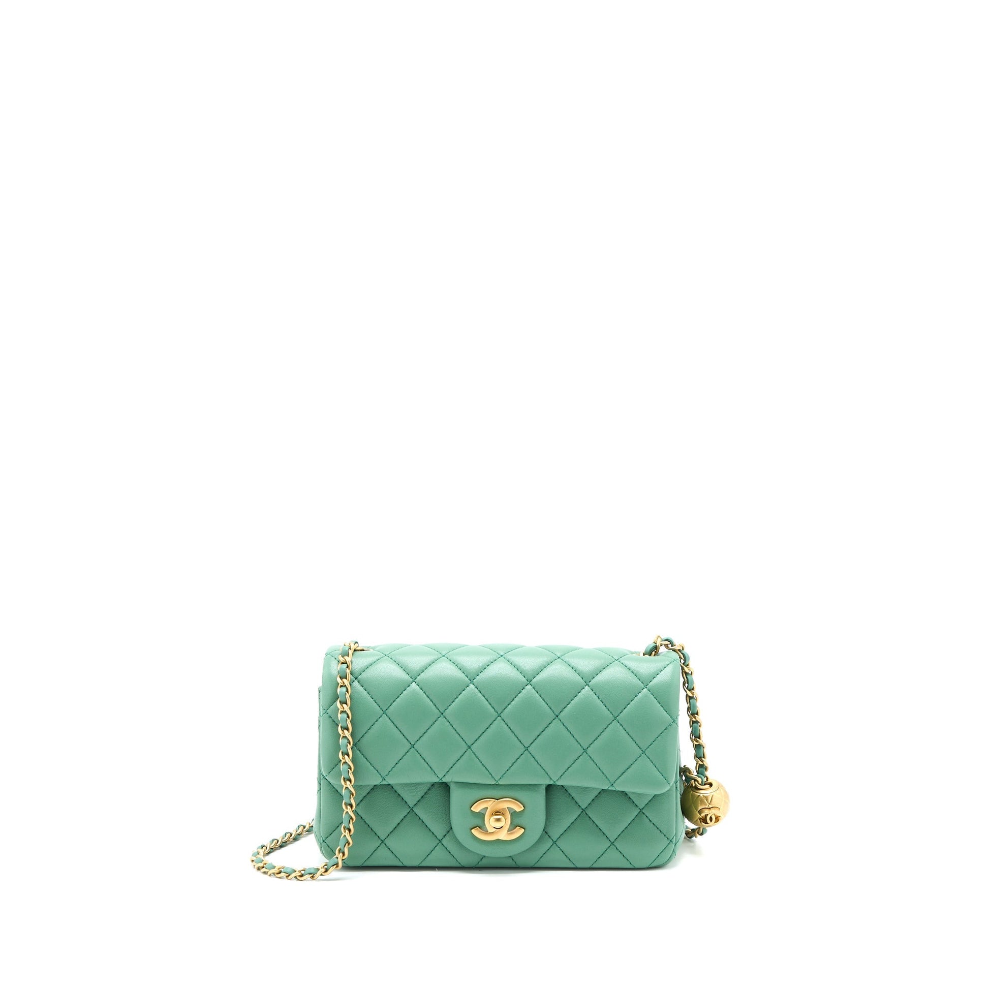 Chanel Pearl Crush Rectangular Flap Lambskin GHW Green Shoulder Bag