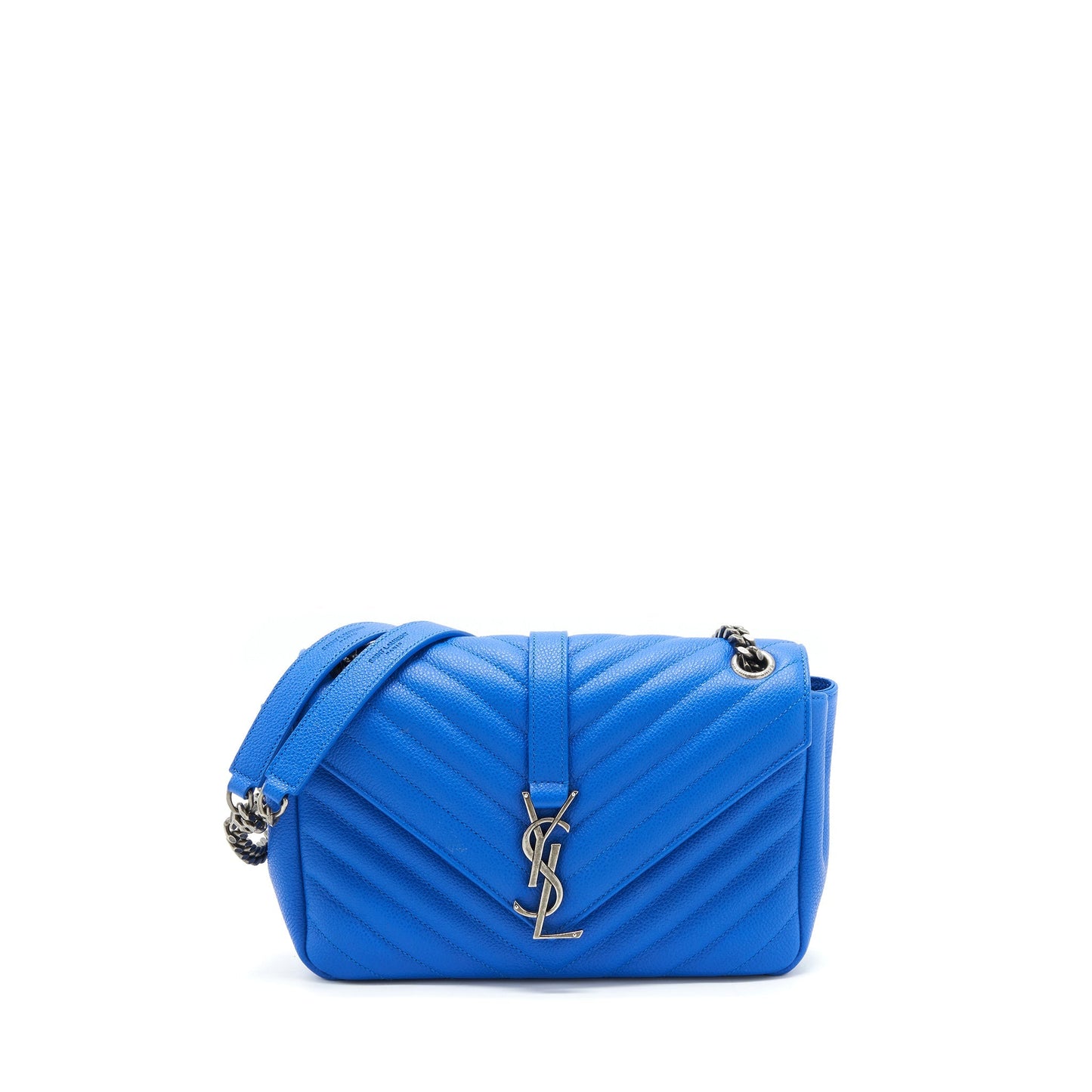 YSL Saint Laurent Saint Laurent College Purse Grained Calfskin Ruthenium Blue Mini Travel Bag
