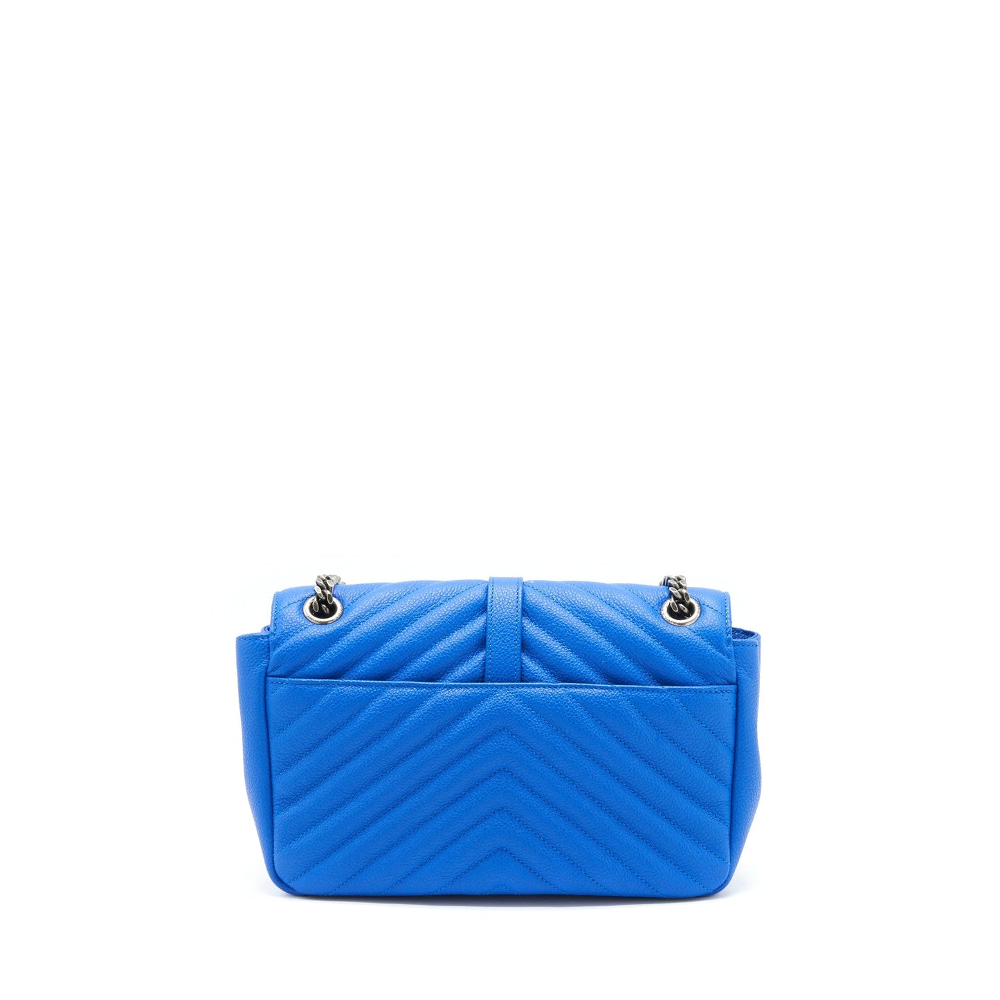 YSL Saint Laurent Saint Laurent College Purse Grained Calfskin Ruthenium Blue Mini Travel Bag