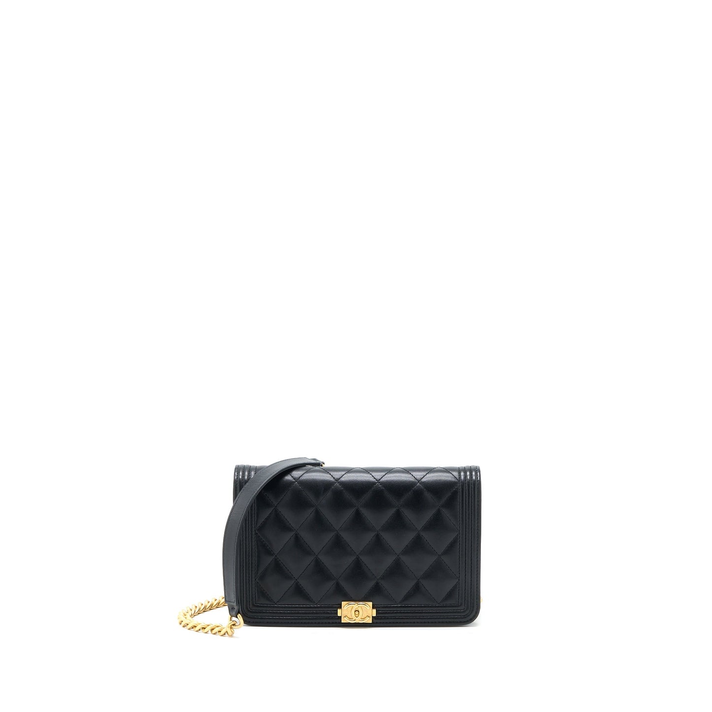 Chanel Boy on Lambskin Brushed GHW Black Wallet Case