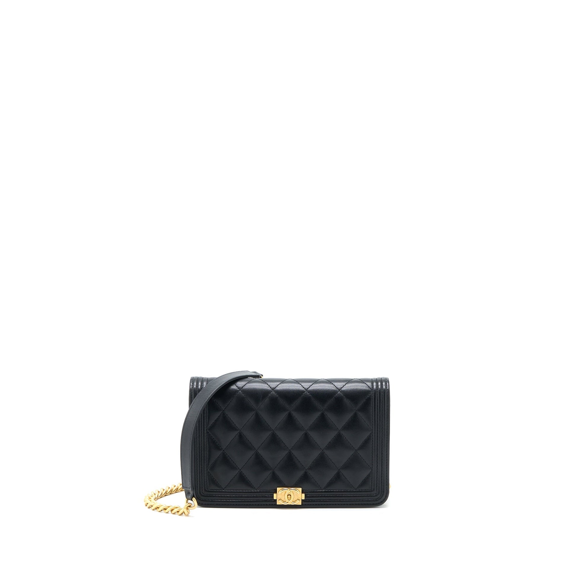 Chanel Boy on Lambskin Brushed GHW Black Wallet Case