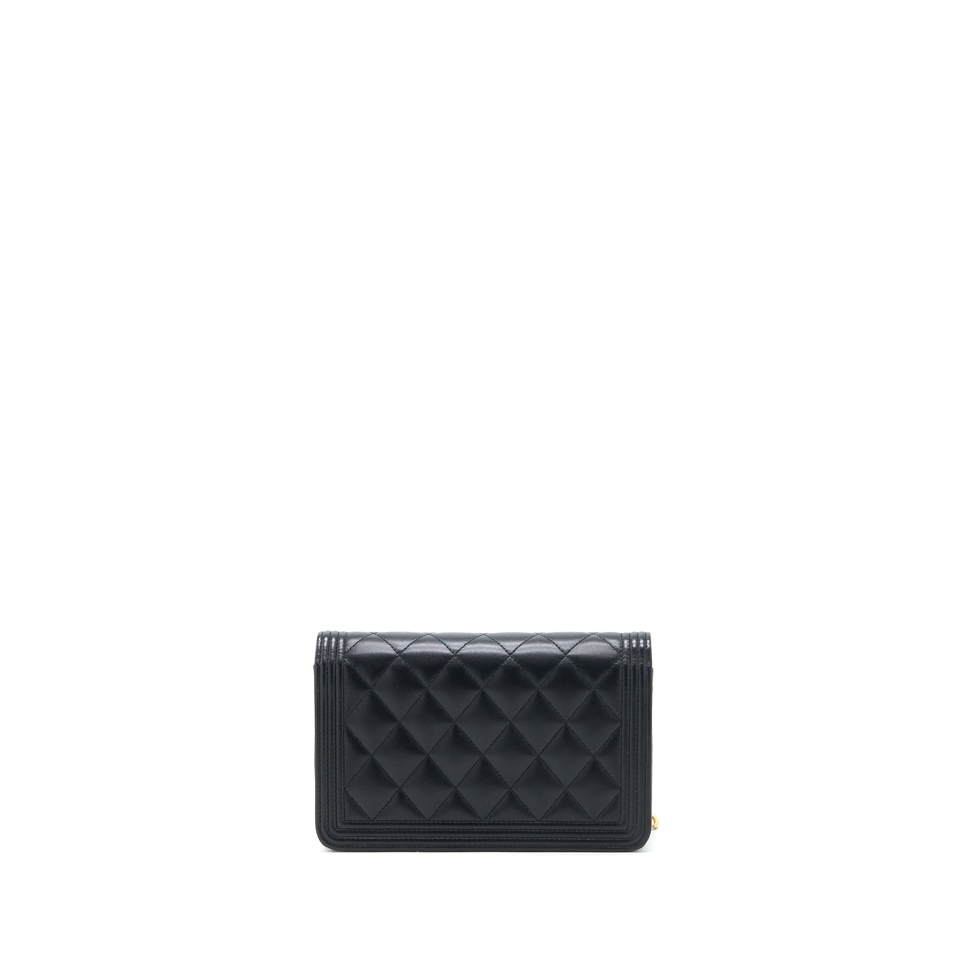 Chanel Boy on Lambskin Brushed GHW Black Wallet Case