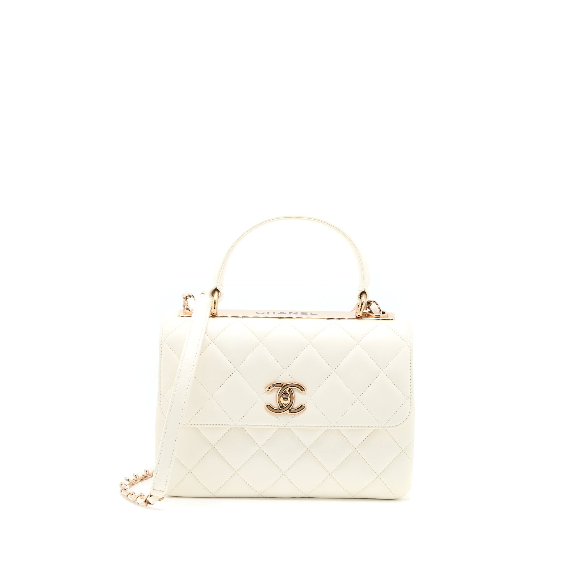 Chanel Trendy CC Lambskin RGHW Microchip White Small Handbag