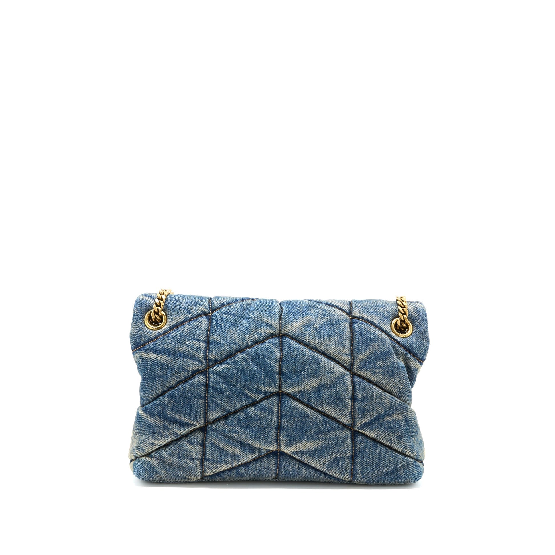 YSL Saint Laurent Saint Laurent Small Puffer Chain Purse Ruthenium Suede Denim Travel Bag