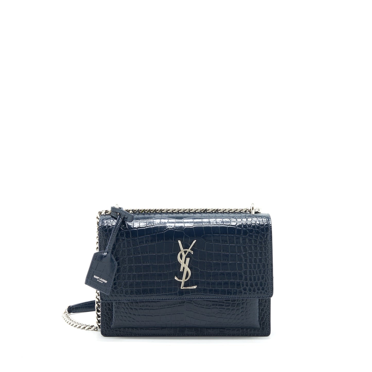 YSL Saint Laurent Saint Laurent Sunset Purse Crocodile Embossed Calfskin Blue Medium Travel Bag