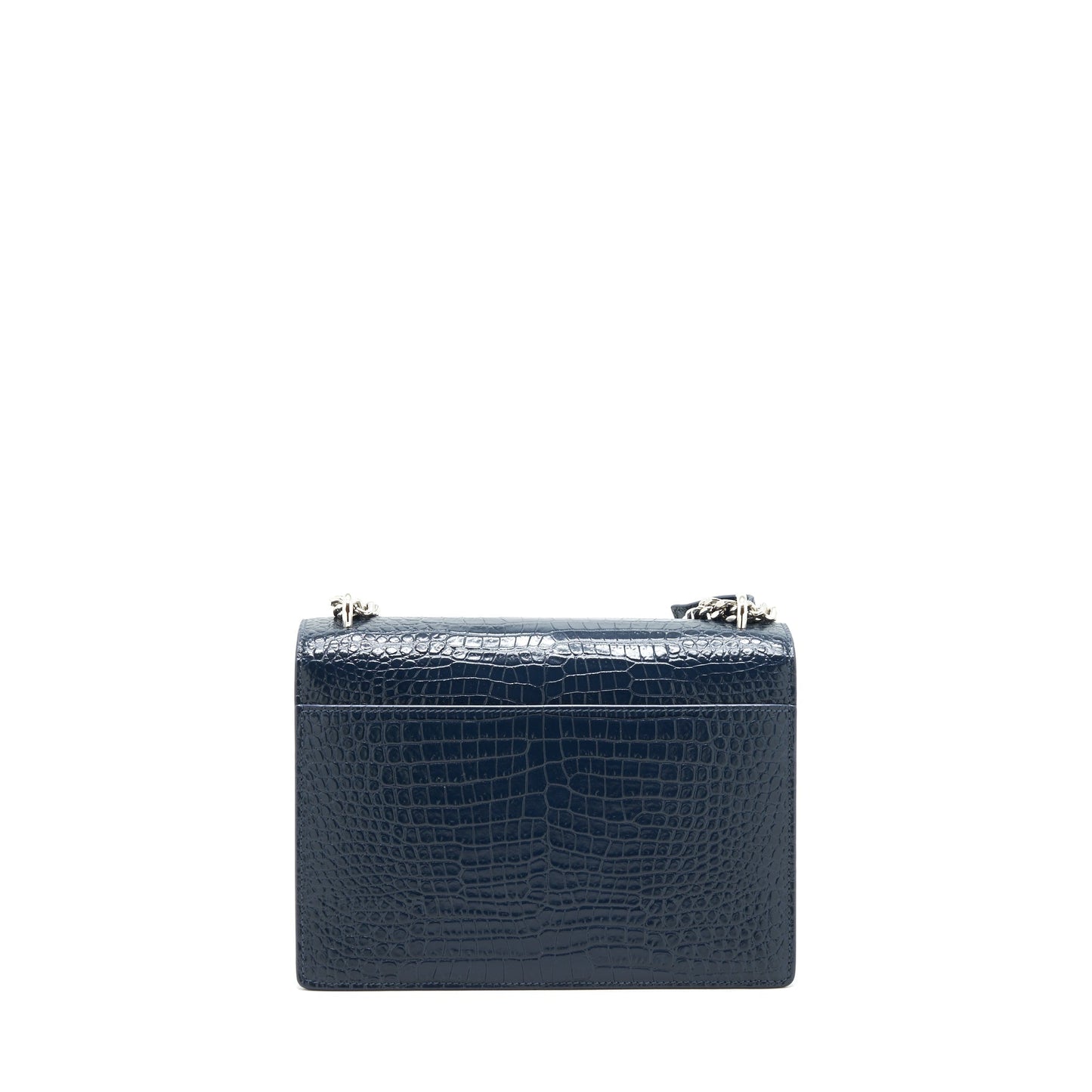 YSL Saint Laurent Saint Laurent Sunset Purse Crocodile Embossed Calfskin Blue Medium Travel Bag