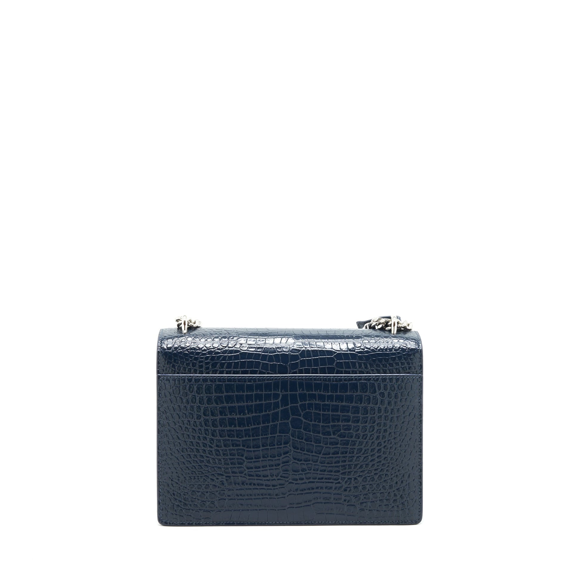 YSL Saint Laurent Saint Laurent Sunset Purse Crocodile Embossed Calfskin Blue Medium Travel Bag