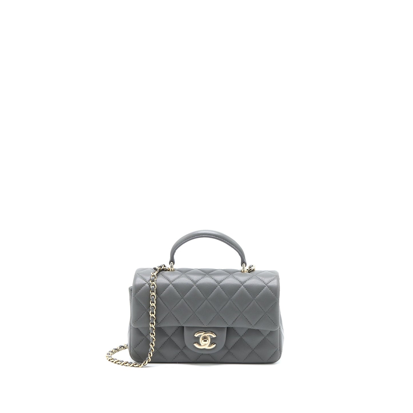 Chanel Top handle Rectangular Flap Lambskin LGHW Grey Shoulder Bag Microchip 1