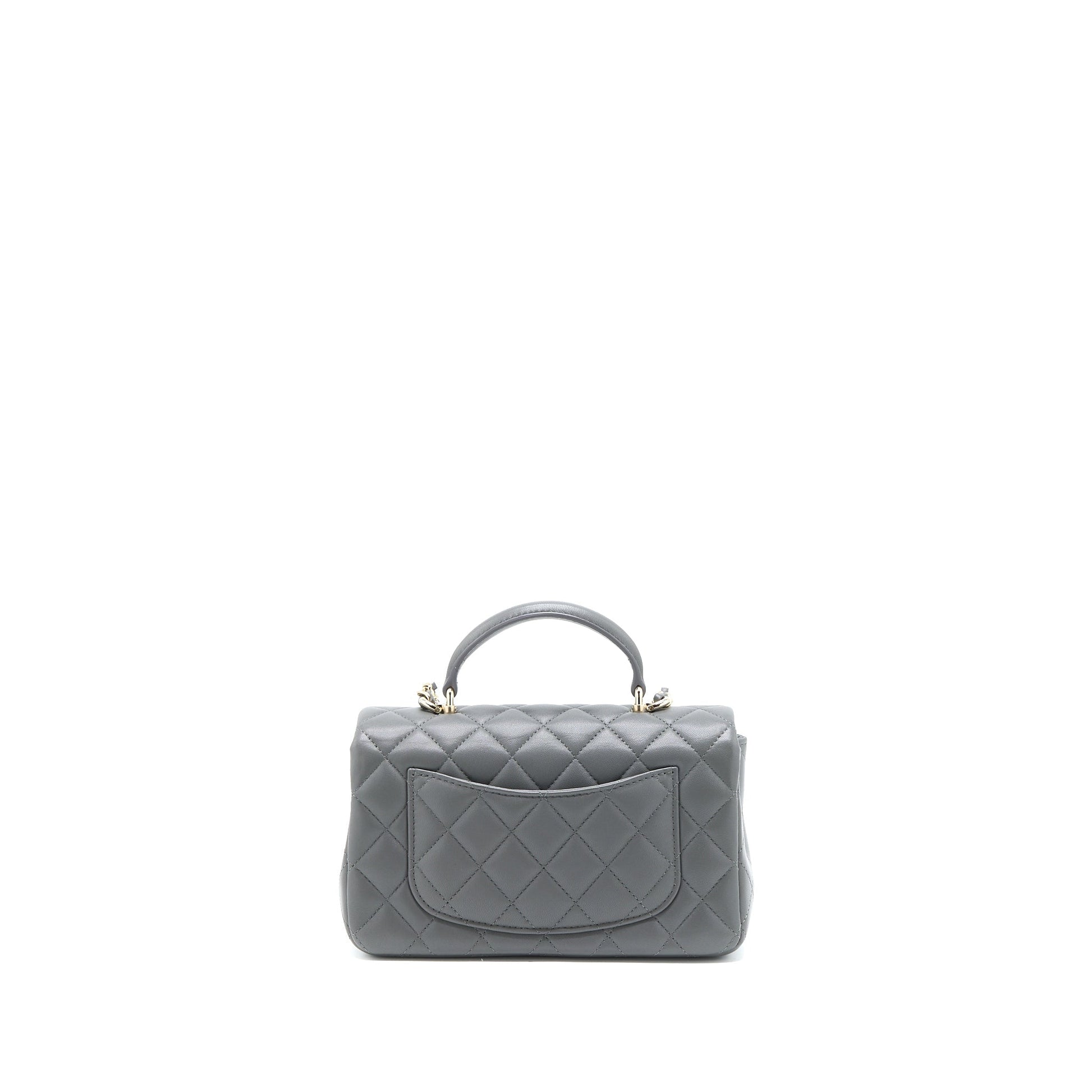 Chanel Top handle Rectangular Flap Lambskin LGHW Grey Shoulder Bag Microchip 1