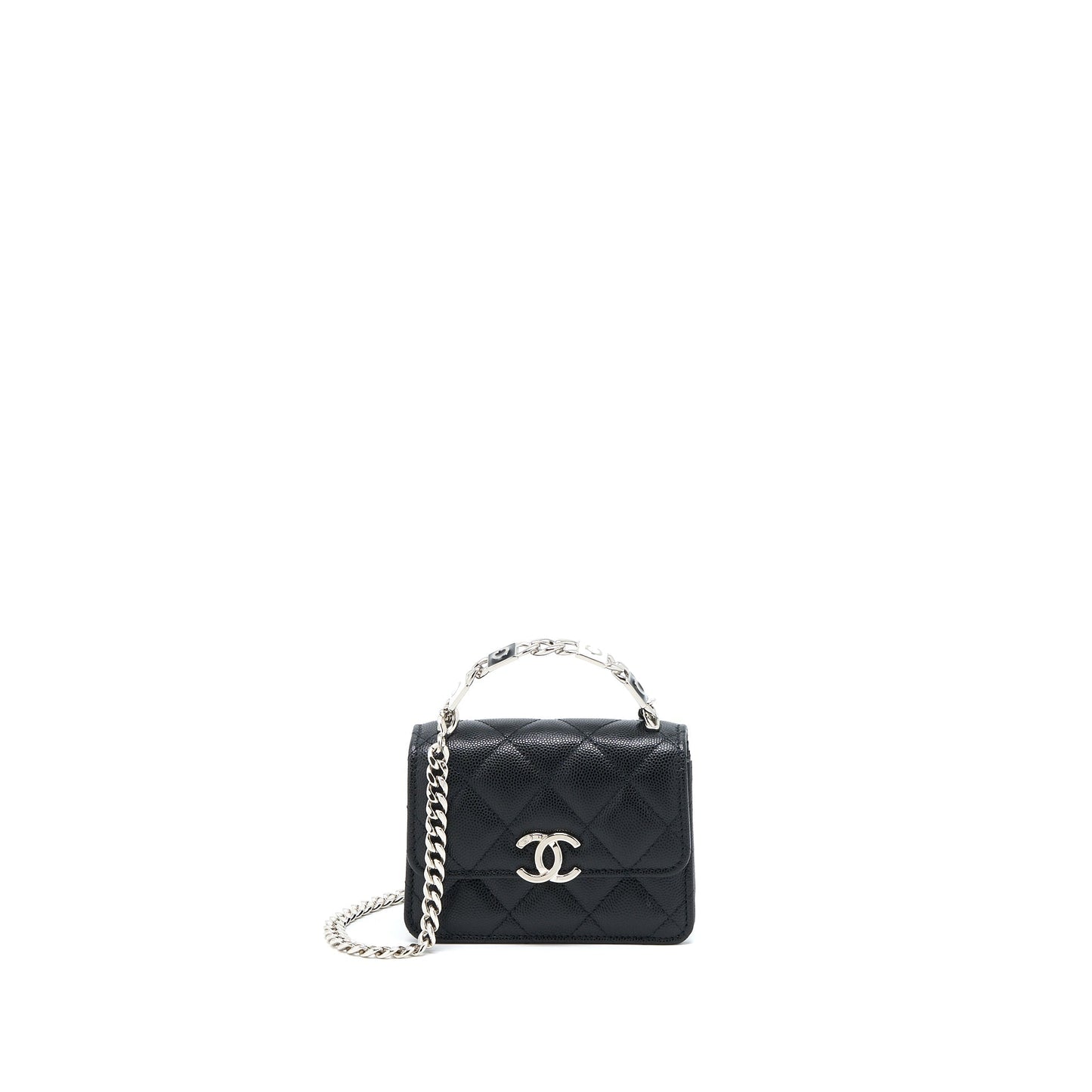 Chanel Detailed Top Handle Flap Caviar SHW Black Shoulder Bag