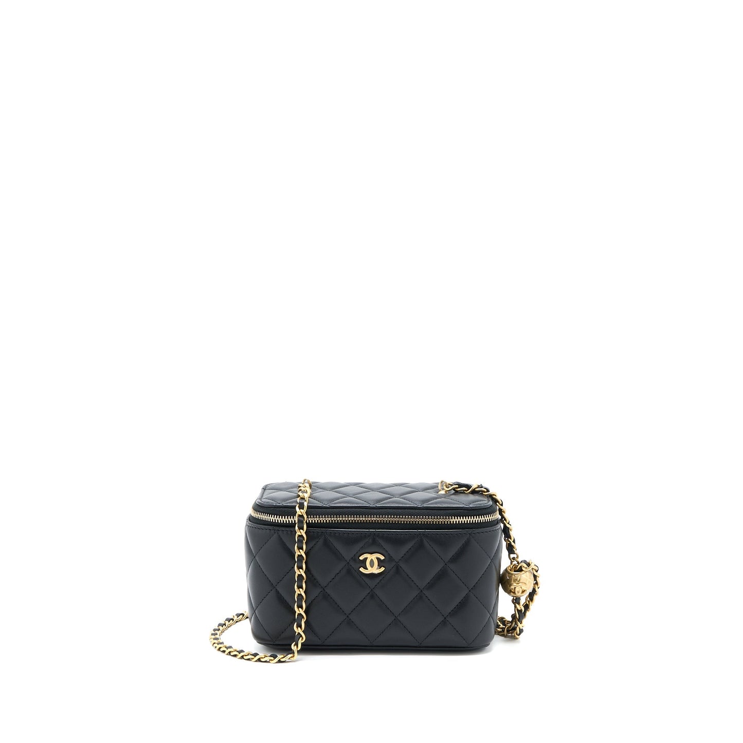 Chanel Pearl Crush Long Vanity Lambskin GHW Black Handbag Ghw Microchip