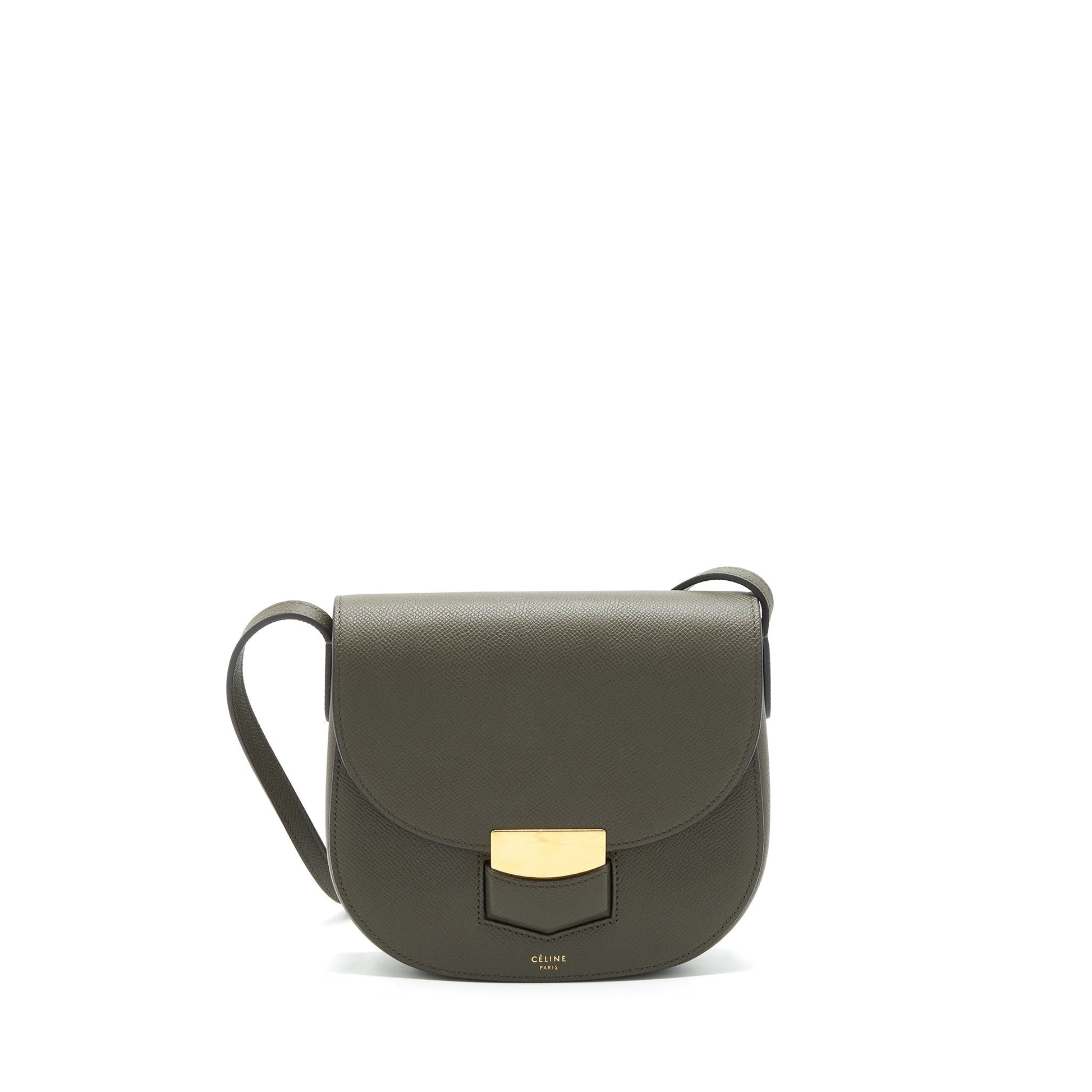 Celine Trotteur Purse Grained Calfskin Olive Handbag Green Small Travel Bag