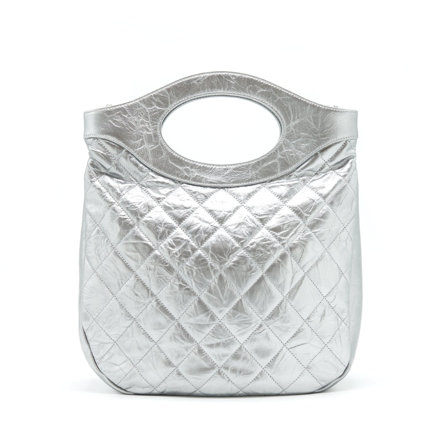 Chanel 31 Quilted Crumpled Calfskin Silver Small Handbag