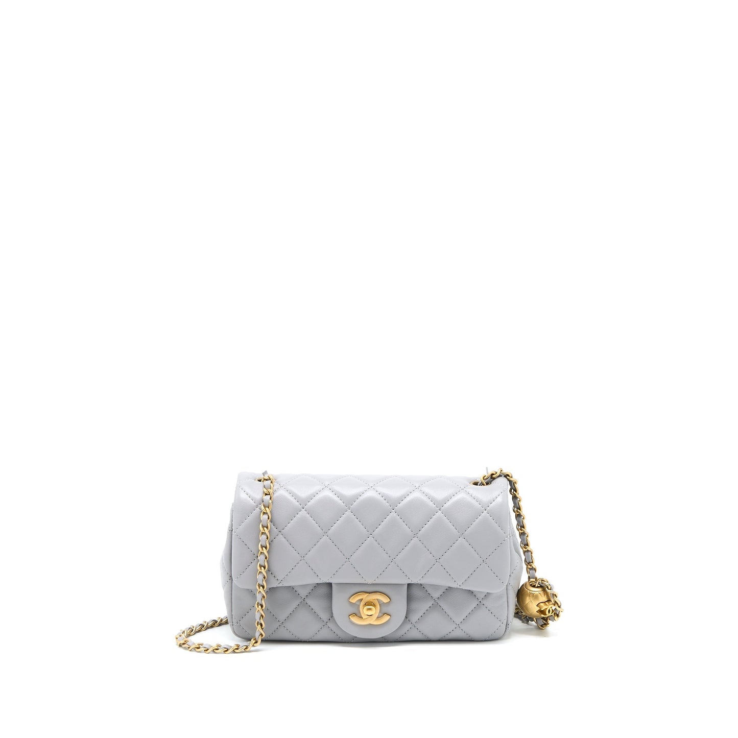 Chanel Pearl Crush Rectangular Flap Lambskin Light Grey Shoulder Bag
