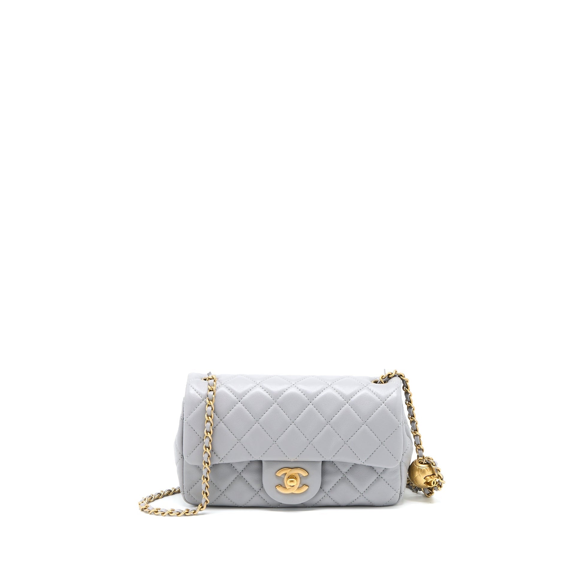 Chanel Pearl Crush Rectangular Flap Lambskin Light Grey Shoulder Bag