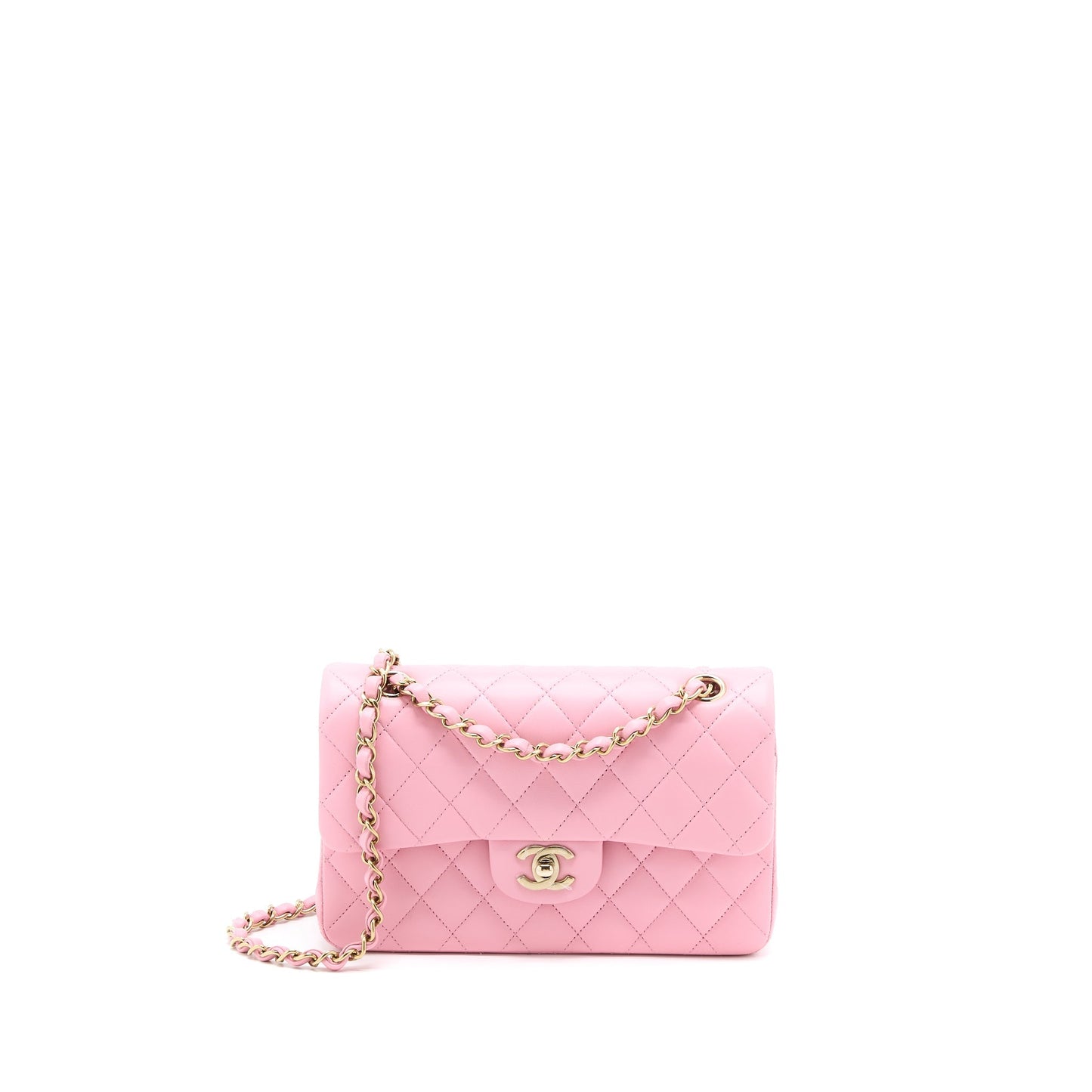 Chanel Classic Flap Lambskin LGHW Microchip Pink Small Shoulder Bag