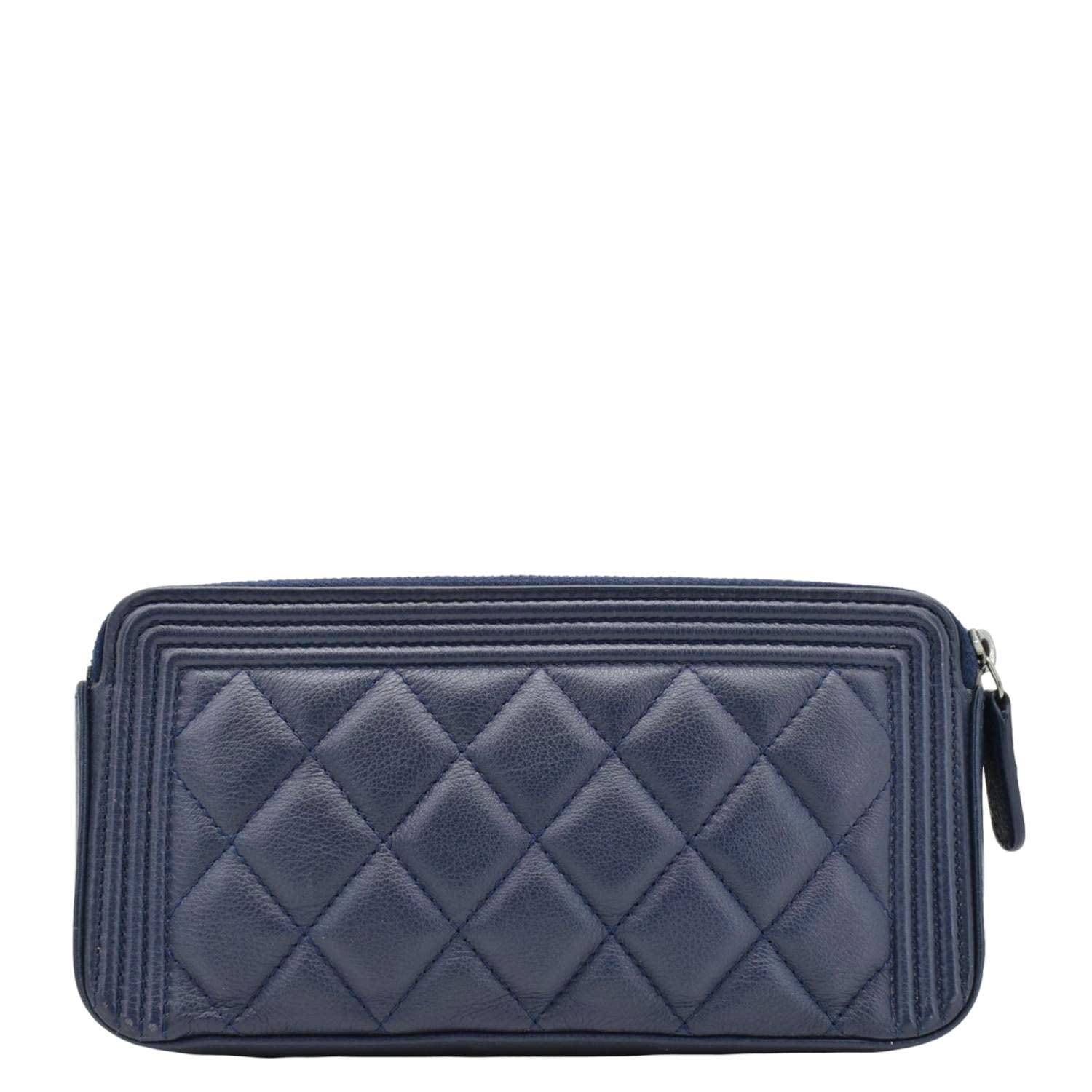 Chanel Boy Double Zip Wallet on Chain Leather Crossbody Bag Navy Blue