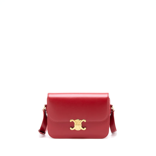 Celine Classique Triomphe Purse Shiny Calfskin Handbag Red Medium Travel Bag
