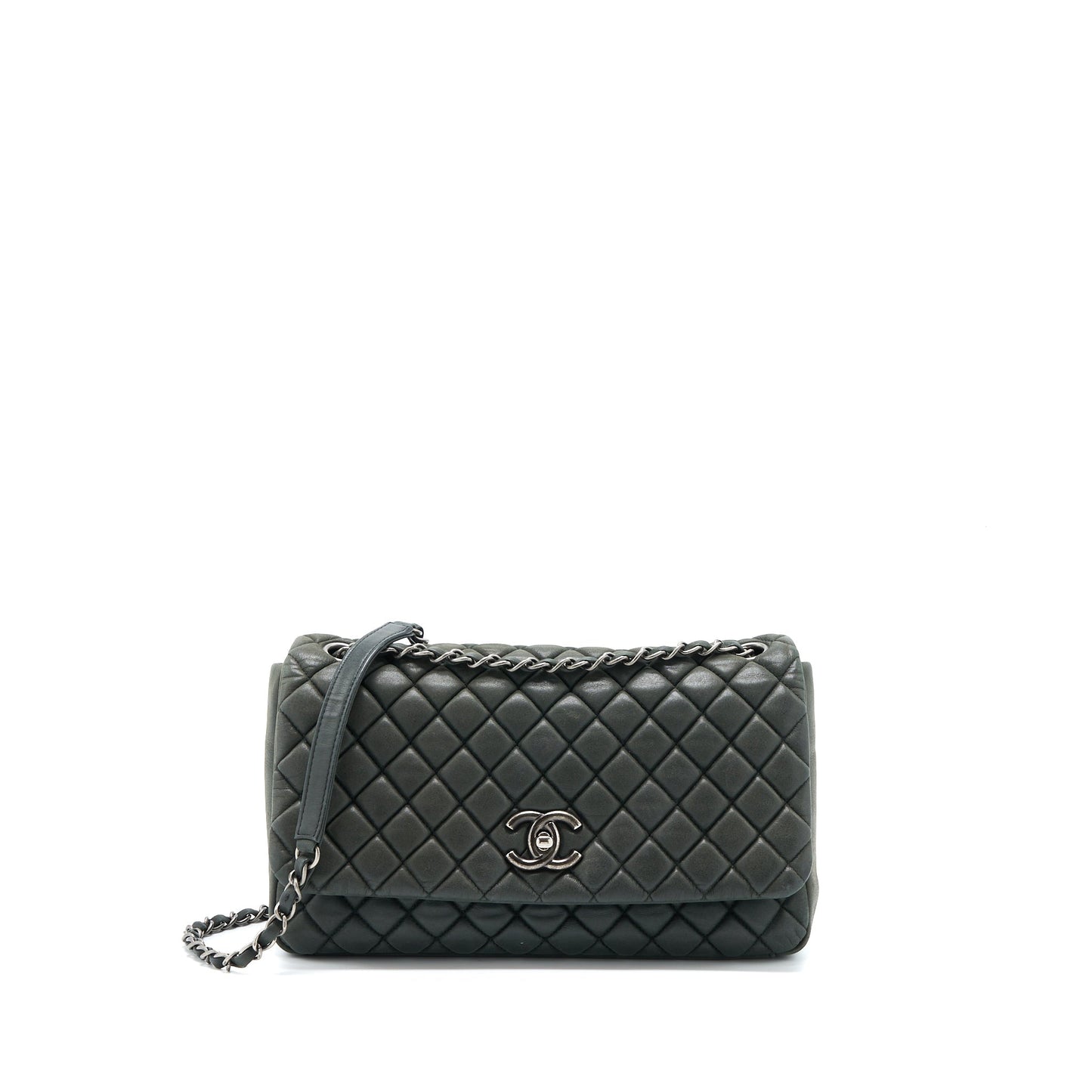 Chanel Quilted Flap Iridescent Calfskin Dark Ruthenium Green Shoulder Bag