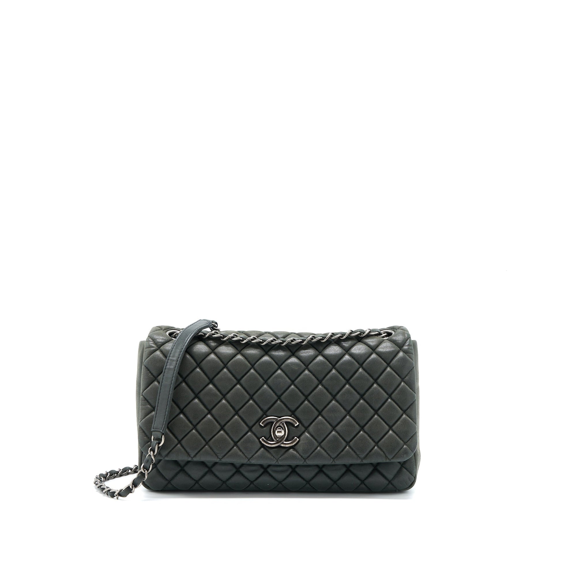 Chanel Quilted Flap Iridescent Calfskin Dark Ruthenium Green Shoulder Bag