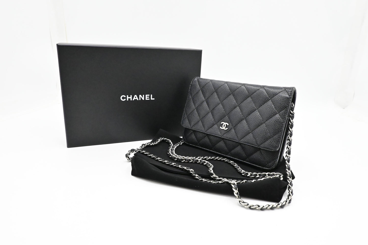 Chanel on MattelassÃ © Caviar Black Leather Wallet Case Caviar Leather