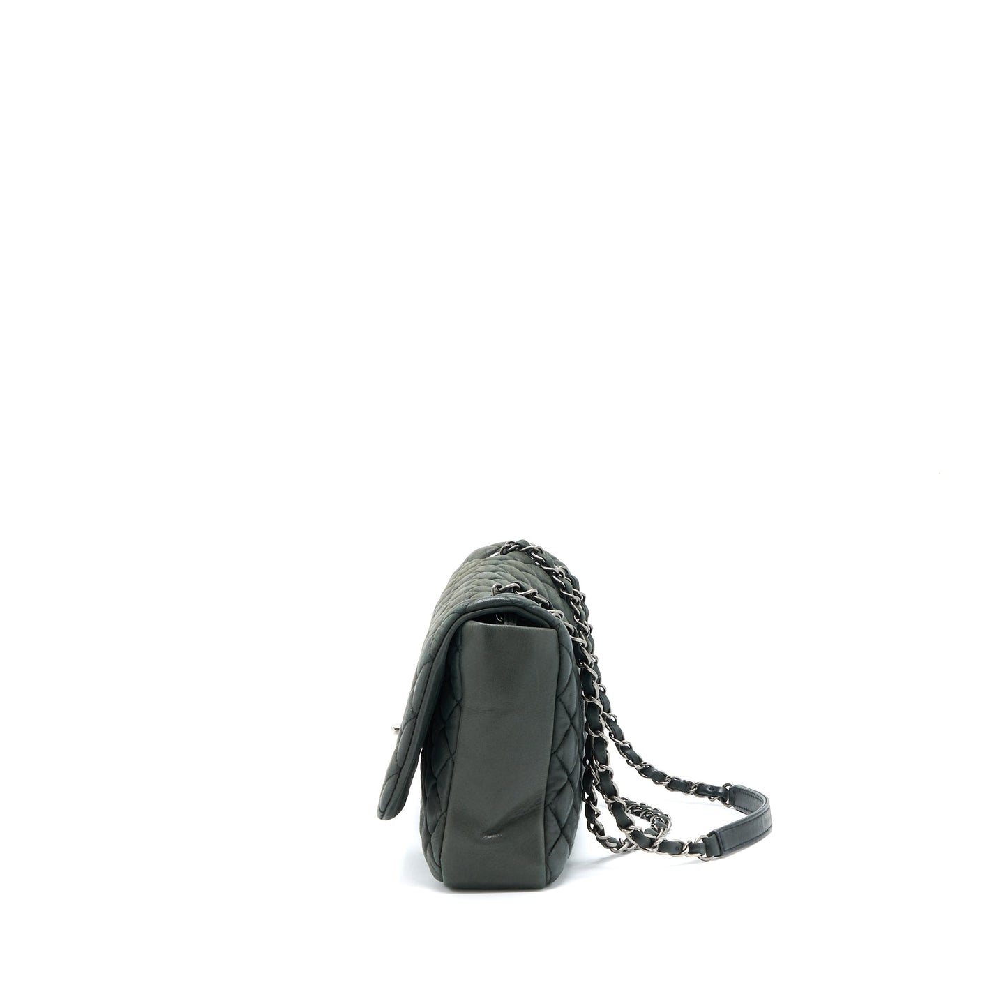 Chanel Quilted Flap Iridescent Calfskin Dark Ruthenium Green Shoulder Bag