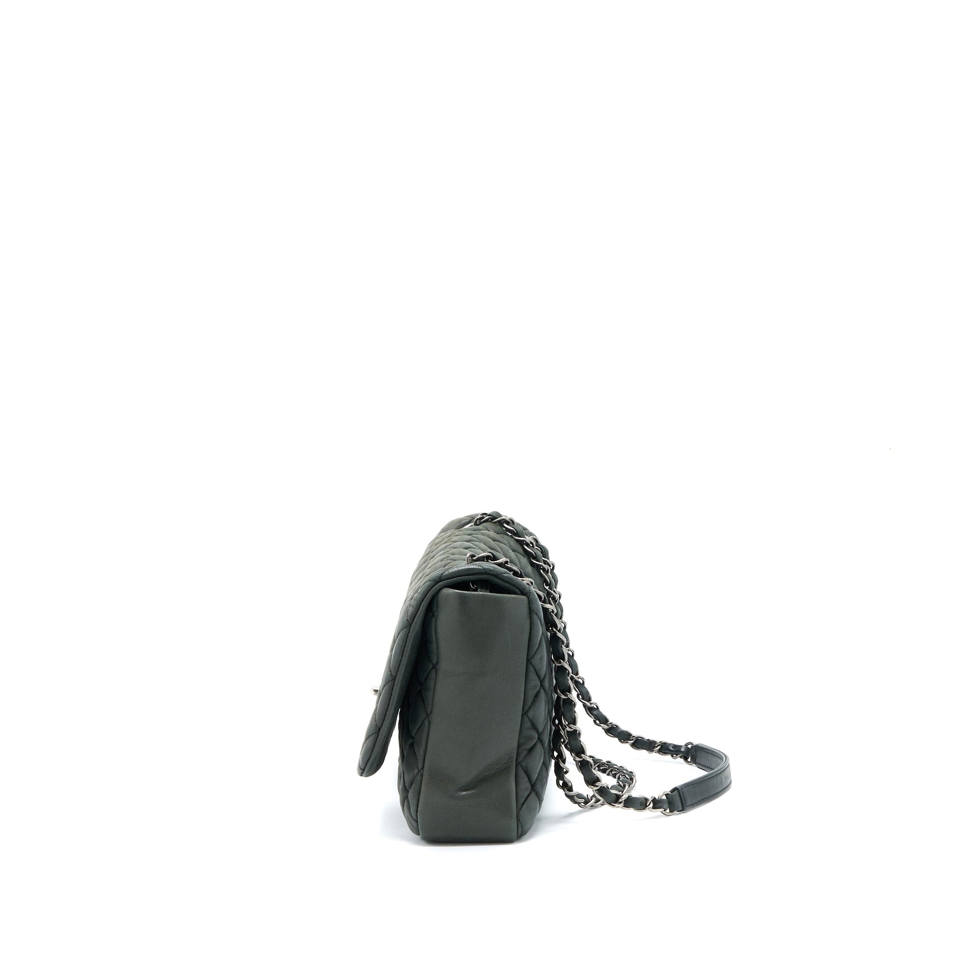 Chanel Quilted Flap Iridescent Calfskin Dark Ruthenium Green Shoulder Bag