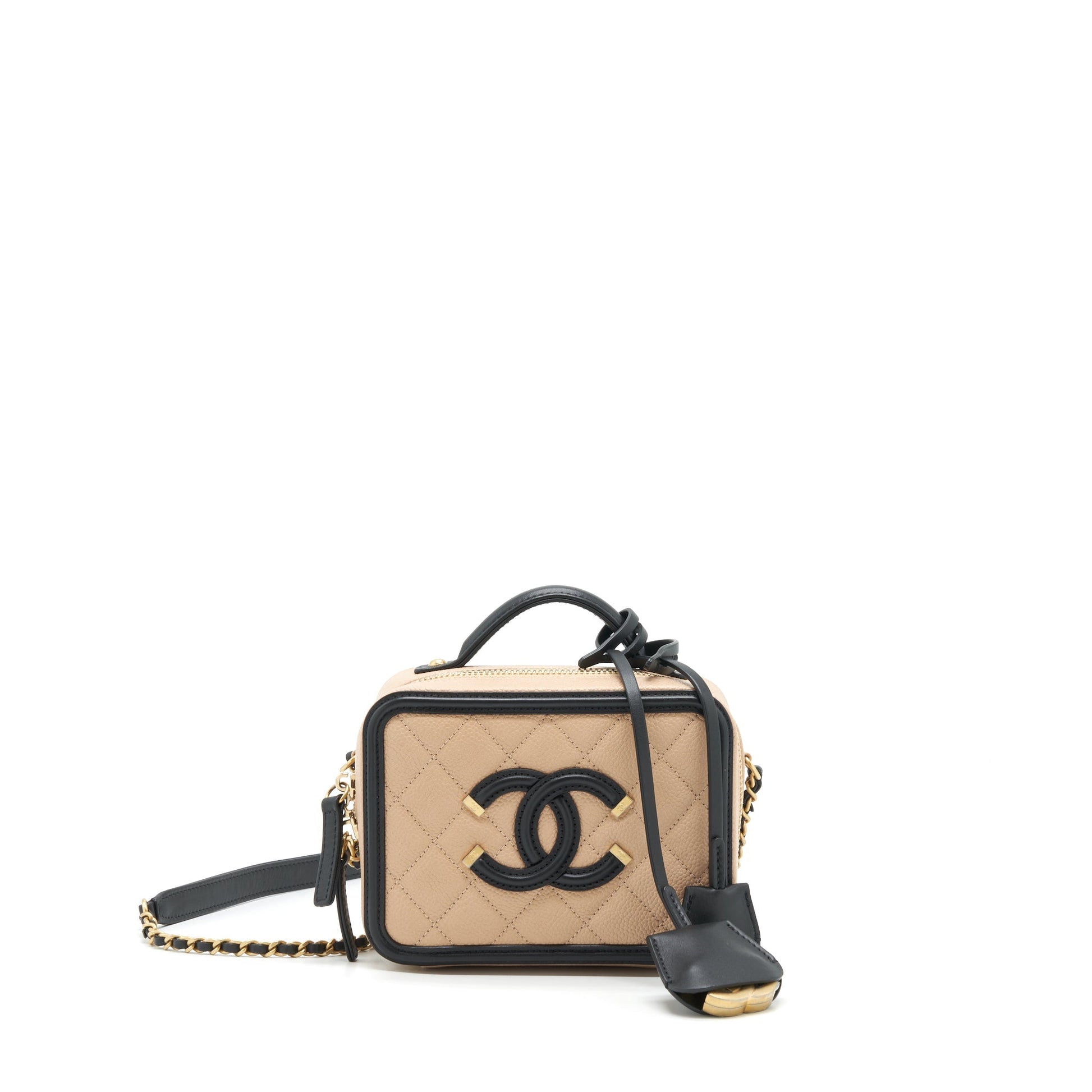 Chanel Vanity Filigree Caviar LGHW Black Beige Mini Bag