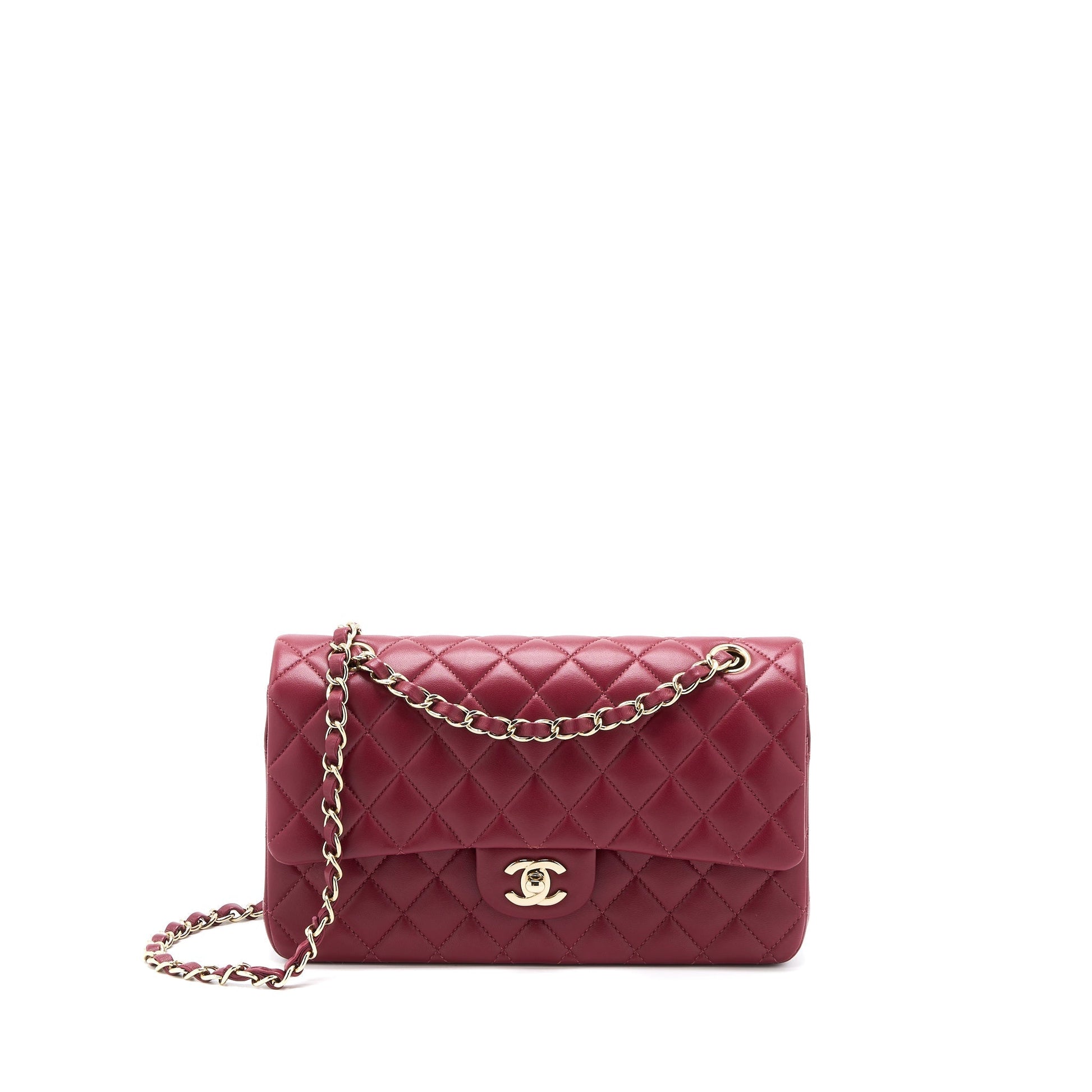 Chanel Classic Flap Lambskin Dark LGHW Microchip Red Shoulder Bag