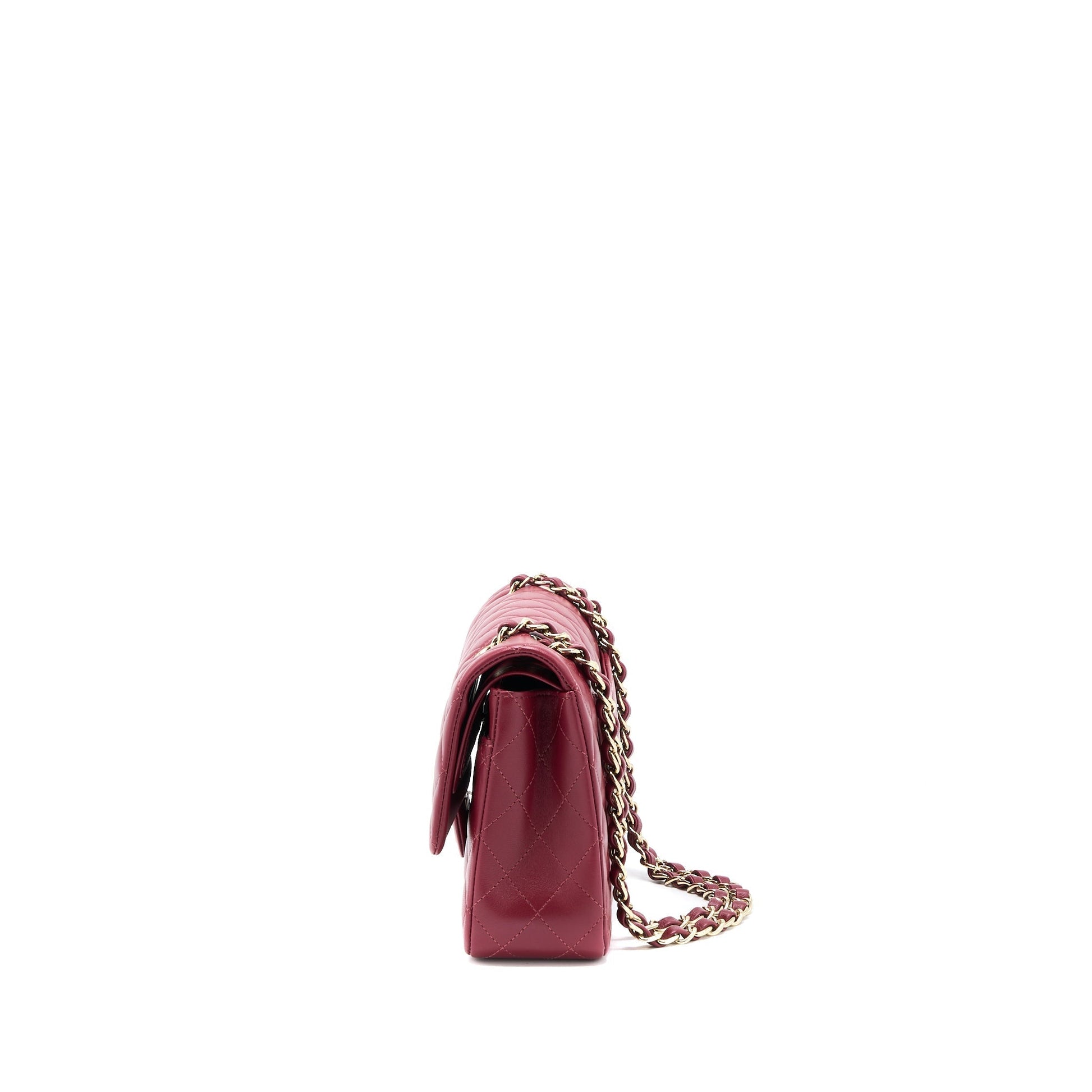 Chanel Classic Flap Lambskin Dark LGHW Microchip Red Shoulder Bag