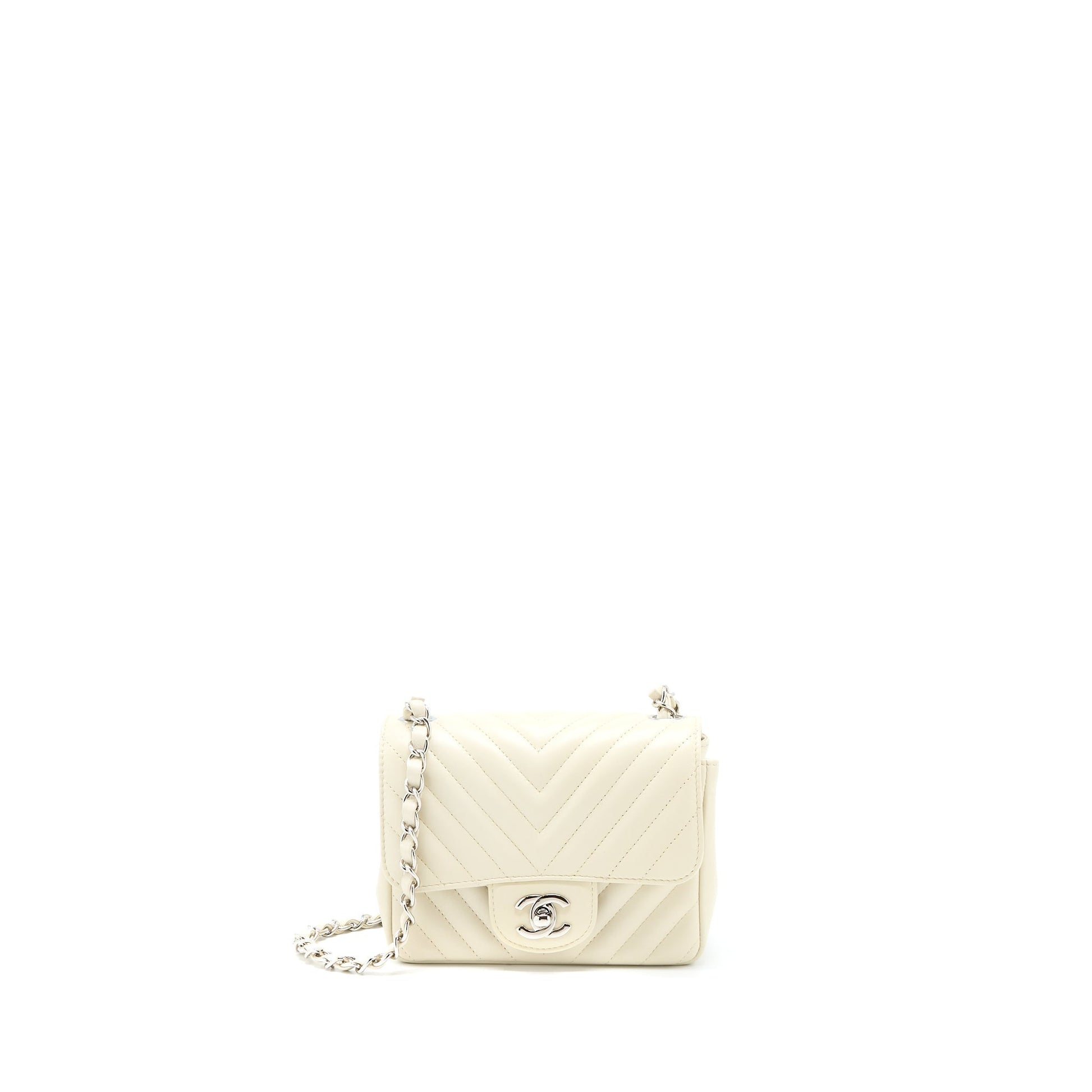 Chanel 21c Square Flap Chevron Lambskin SHW Beige Shoulder Bag