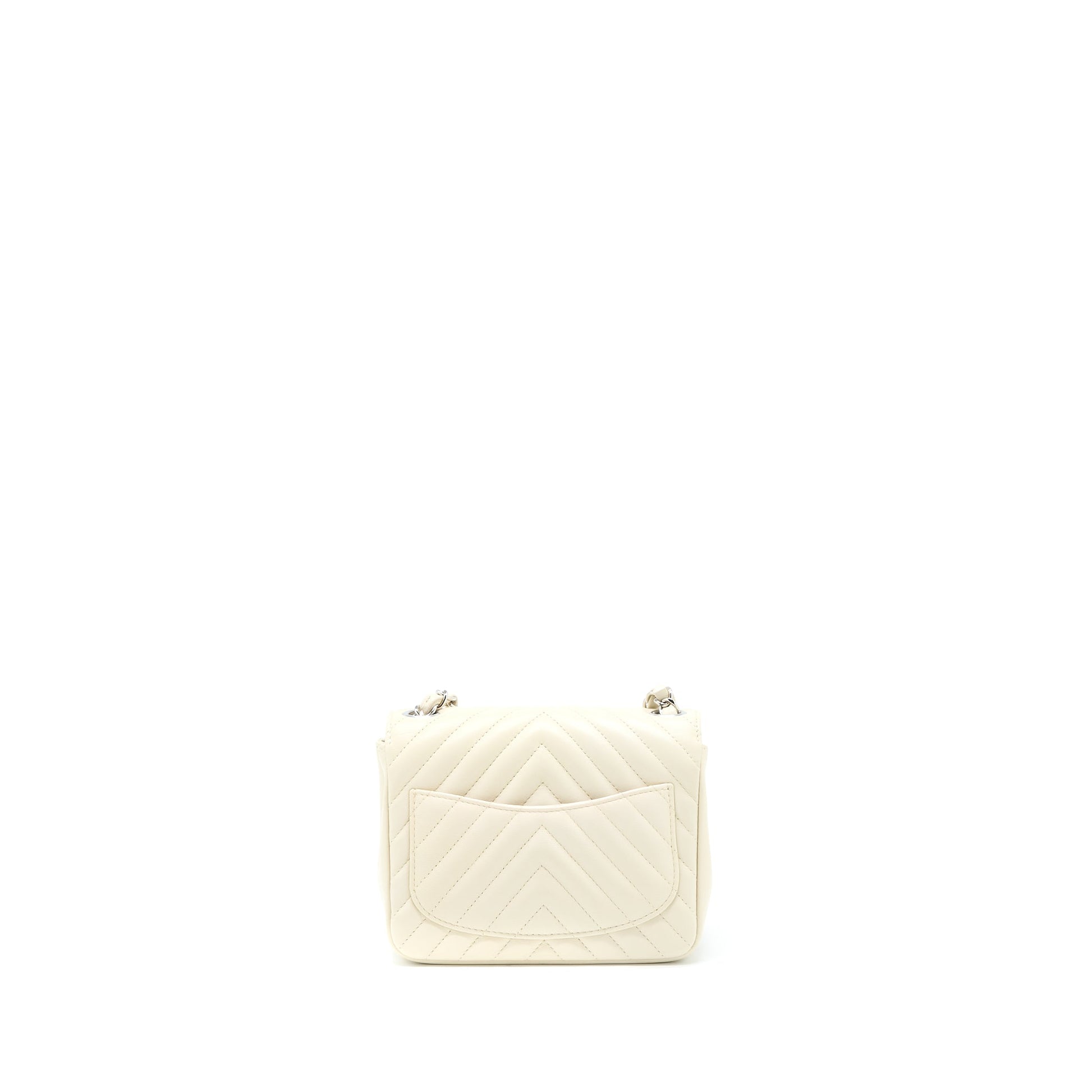 Chanel 21c Square Flap Chevron Lambskin SHW Beige Shoulder Bag