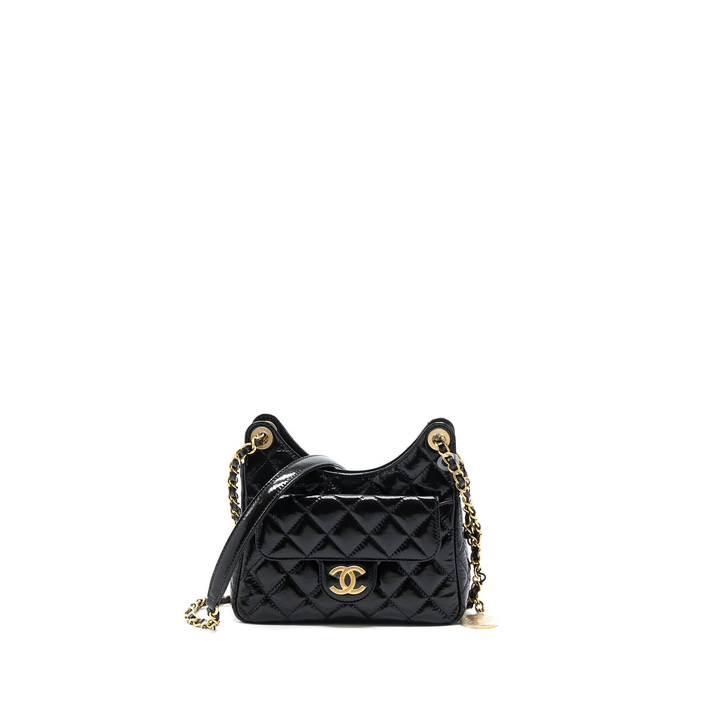 Chanel 23c Hobo Shiny Calfskin Brushed GHW Black Small Shoulder Bag