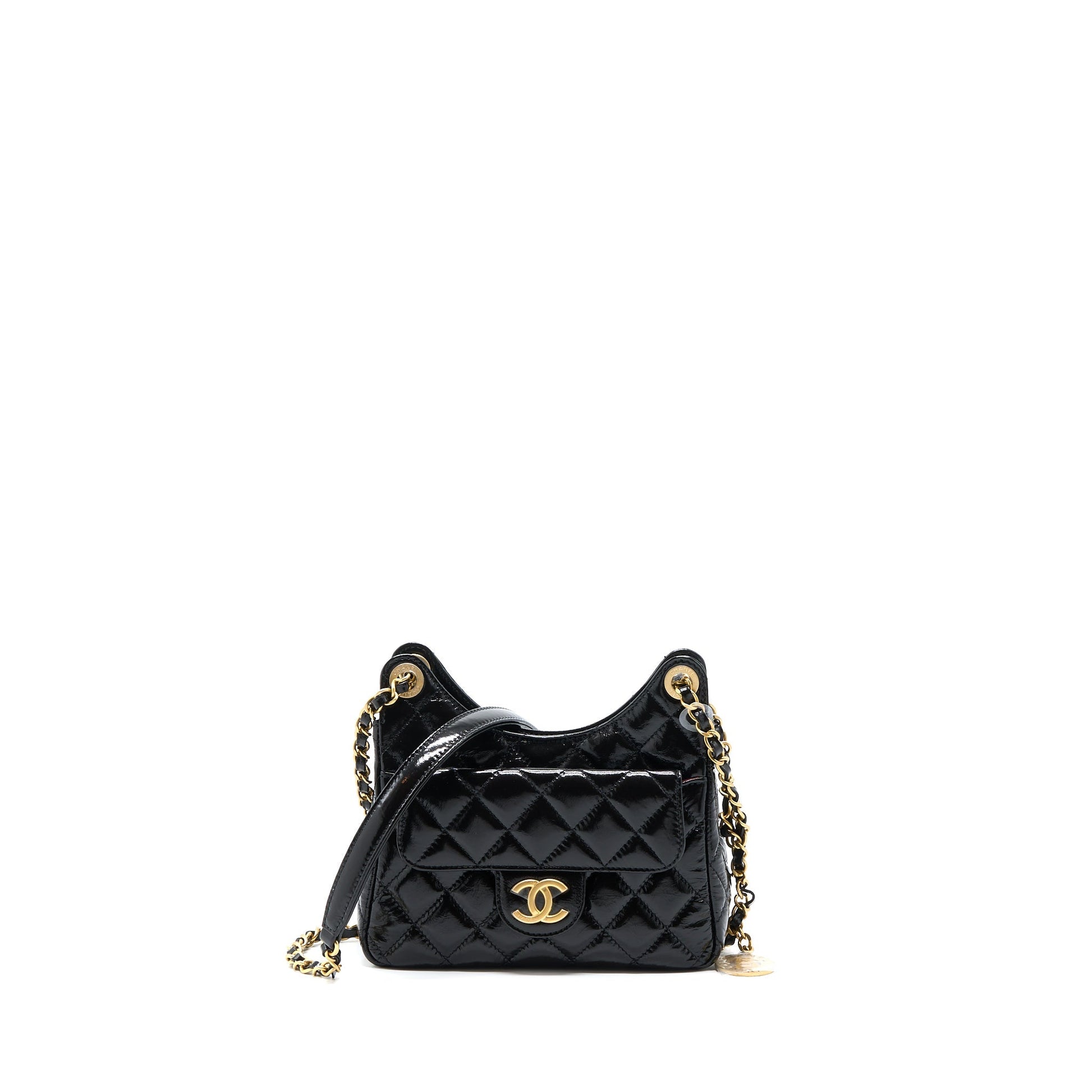 Chanel 23c Hobo Shiny Calfskin Brushed GHW Black Small Shoulder Bag