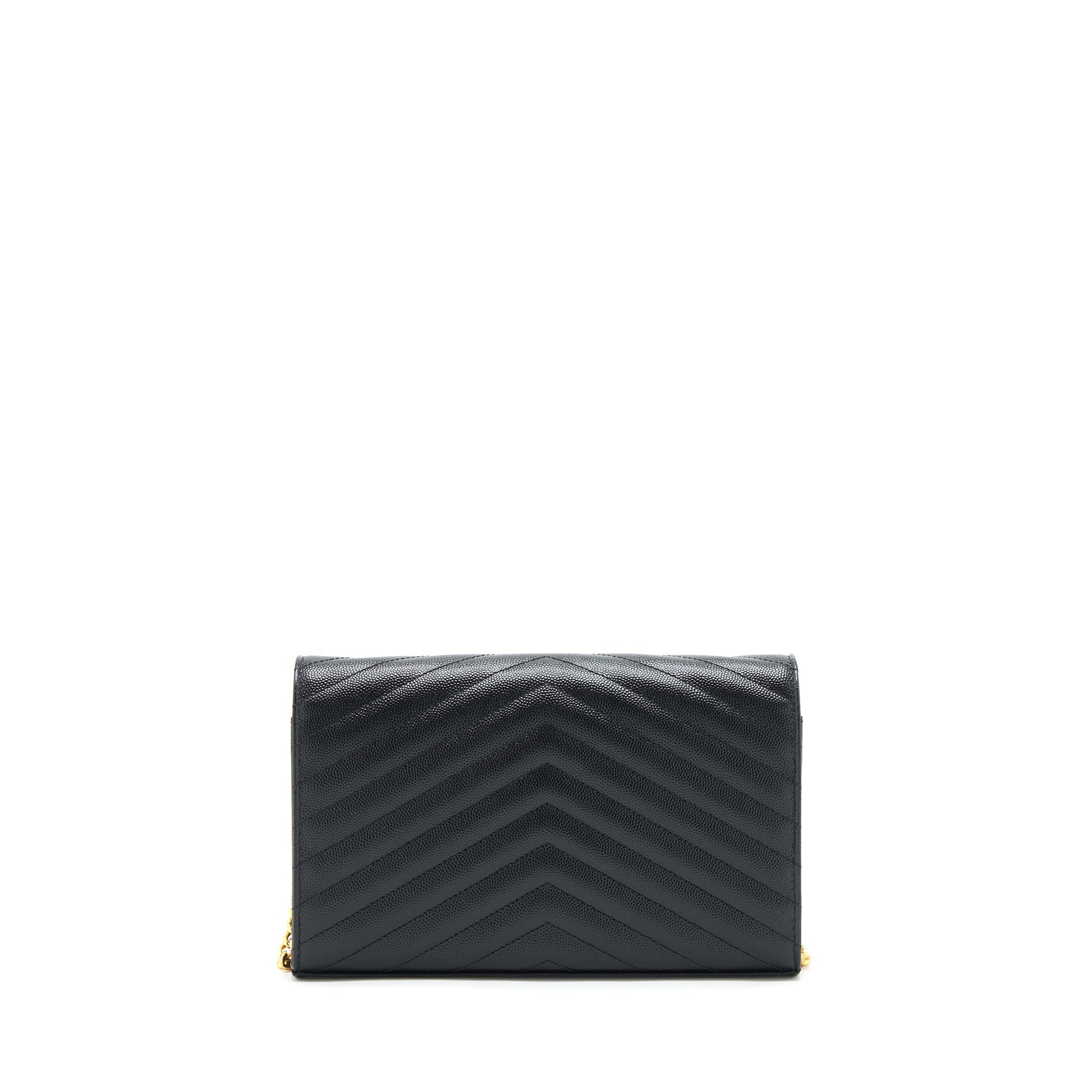 YSL Saint Laurent Saint Laurent Envelope Crossbody Purse Grained Calfskin Black Chain Crossbody Bag