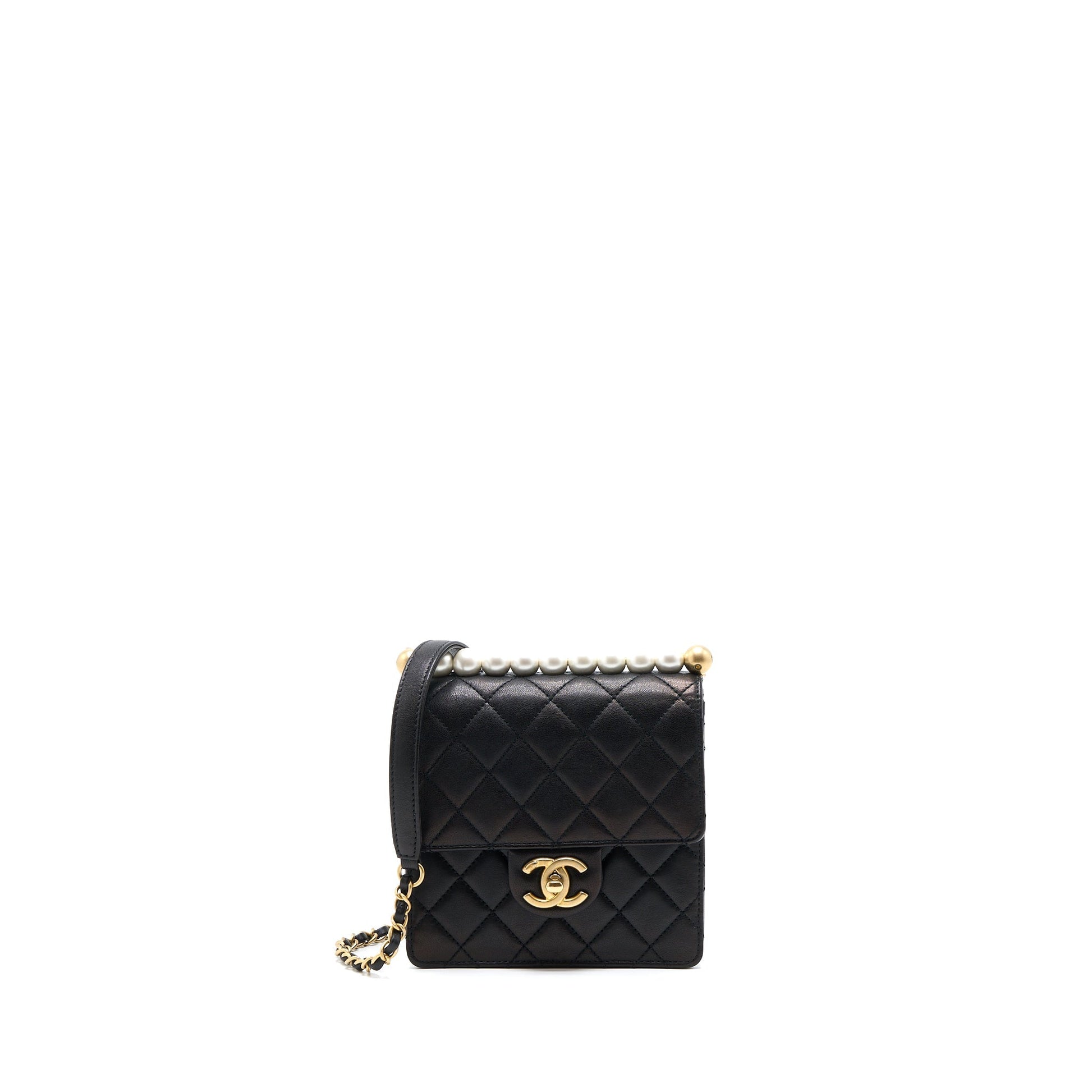 Chanel Vertical Pearl Flap Goatskin Brushed GHW Black Shoulder Bag
