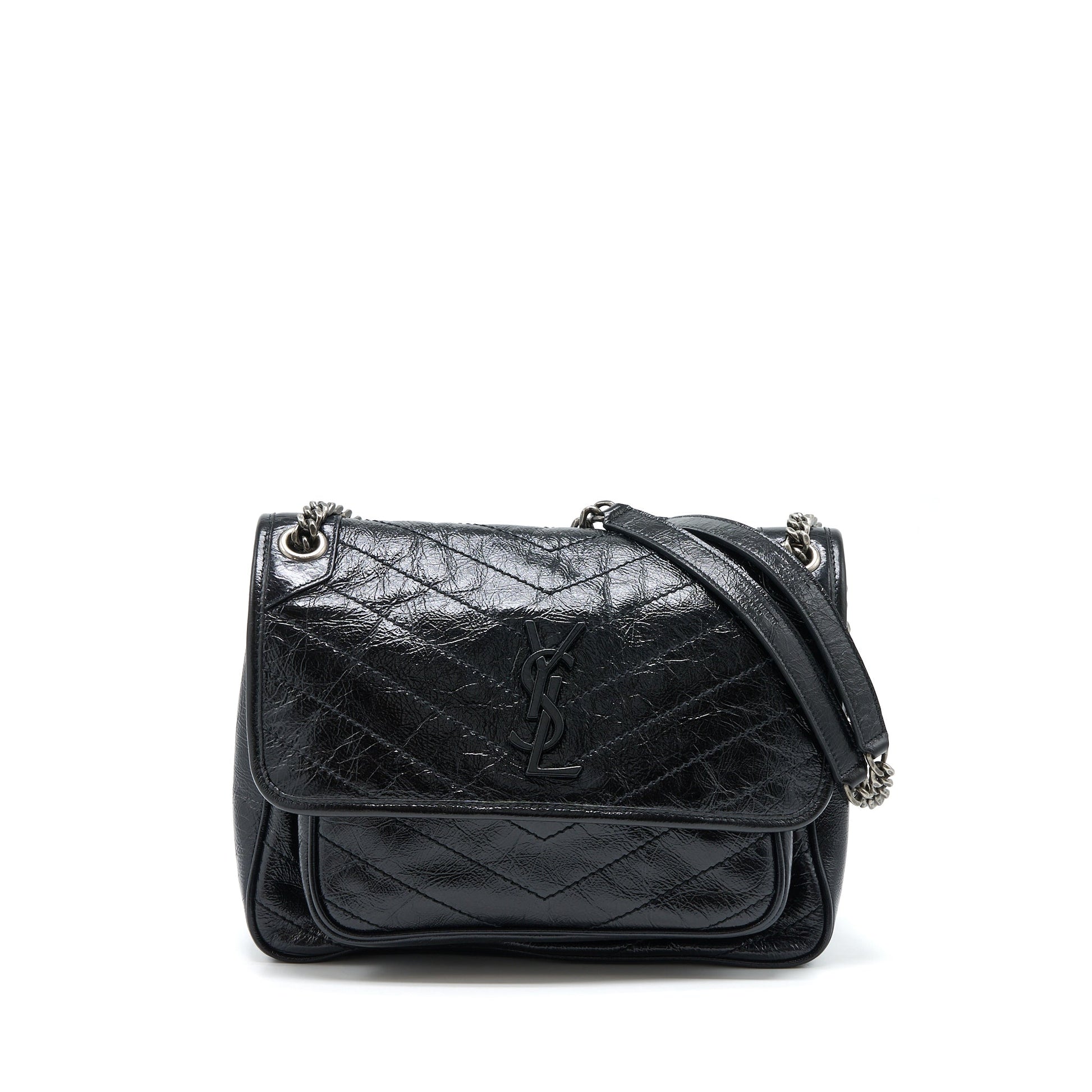 YSL Saint Laurent Saint Laurent Niki Purse Aged Calfskin Ruthenium Black Medium Travel Bag