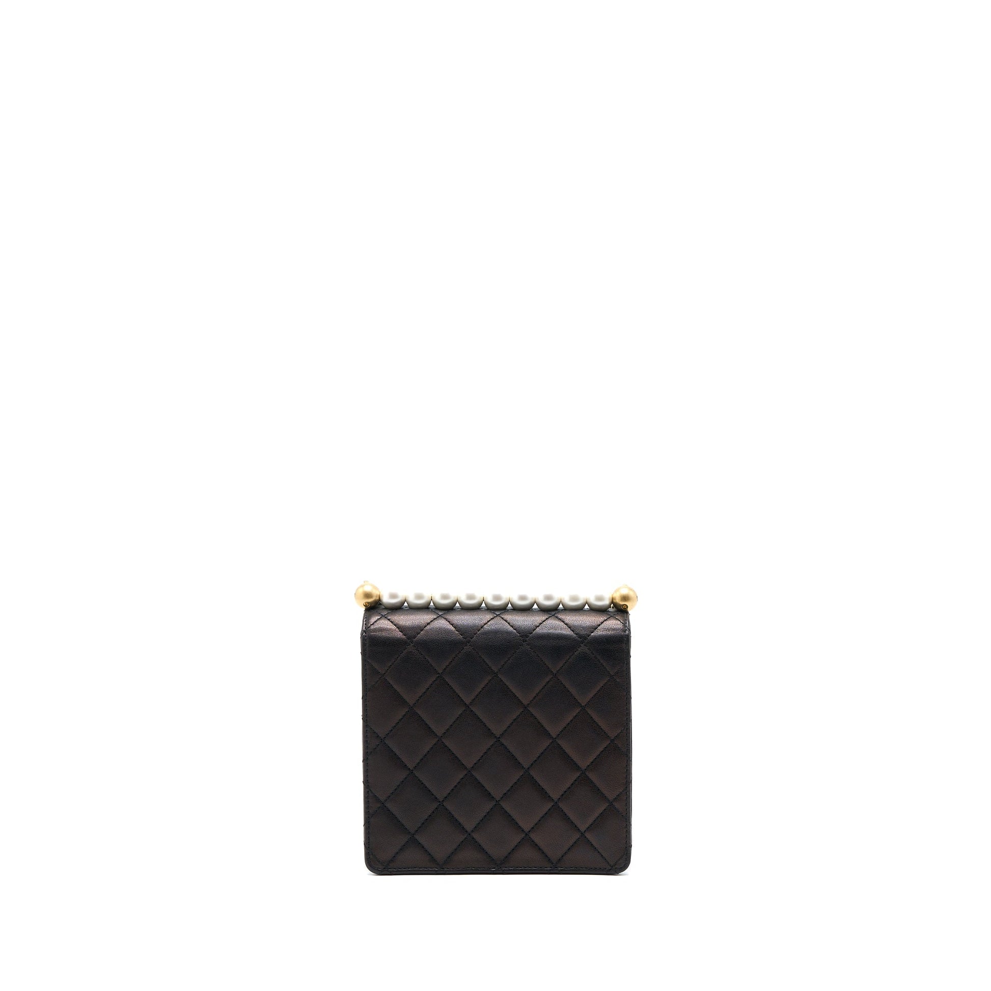 Chanel Vertical Pearl Flap Goatskin Brushed GHW Black Shoulder Bag