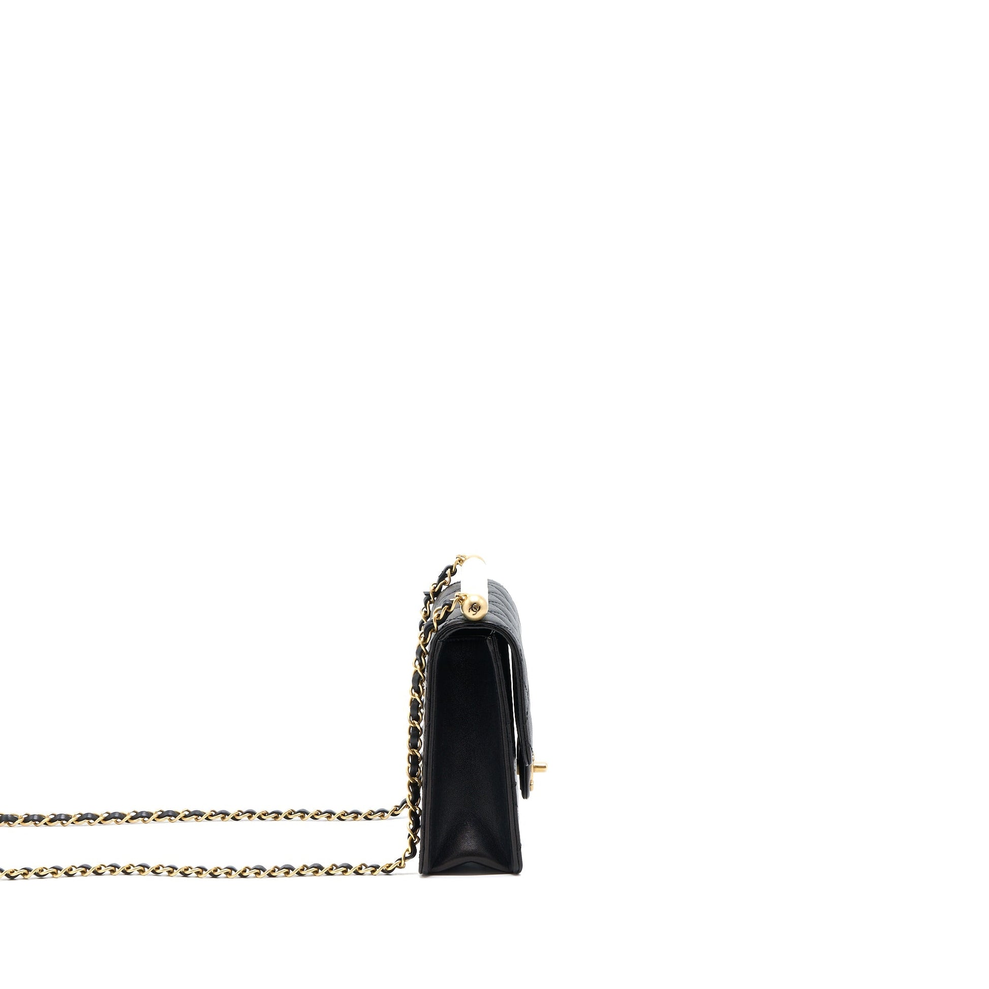 Chanel Vertical Pearl Flap Goatskin Brushed GHW Black Shoulder Bag