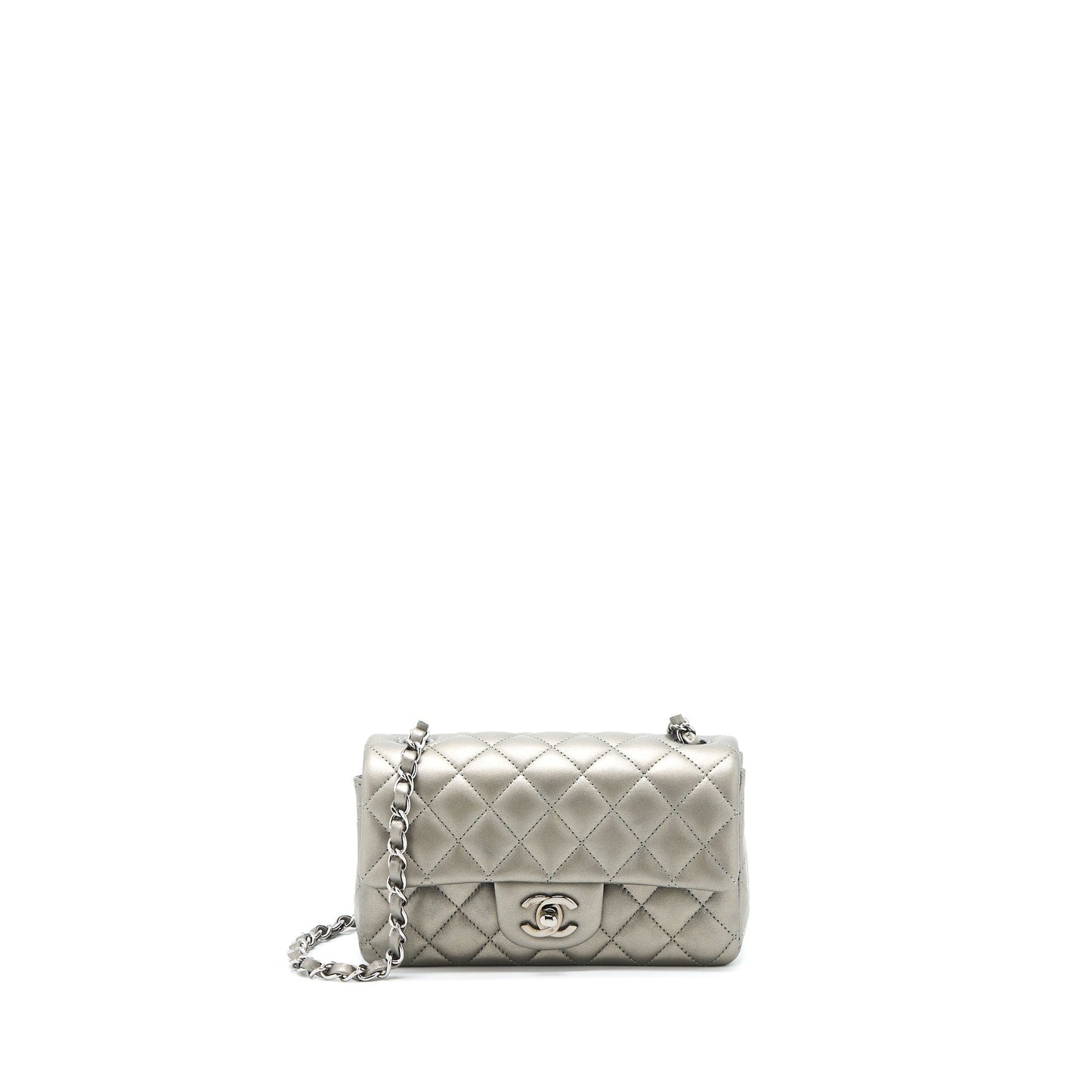 Chanel 21B Rectangular Flap Calfskin Microchip Silver Shoulder Bag