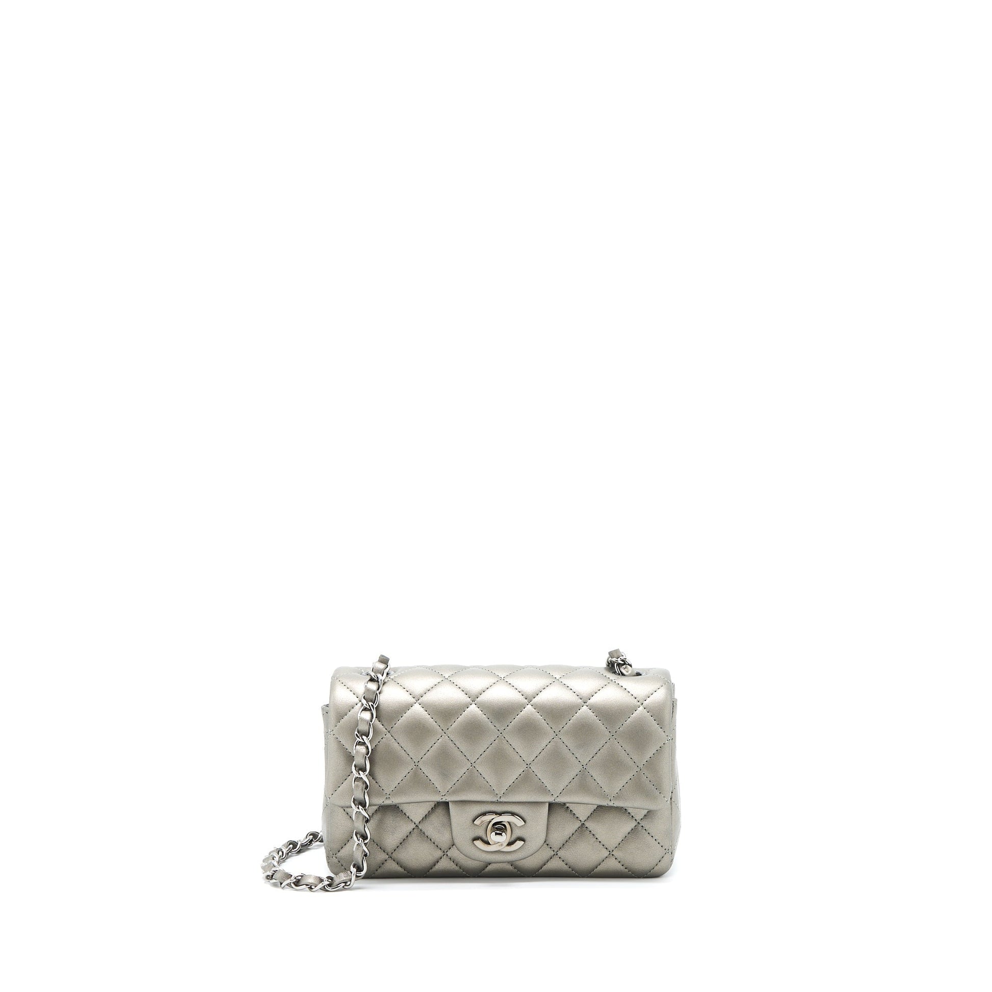 Chanel 21B Rectangular Flap Calfskin Microchip Silver Shoulder Bag