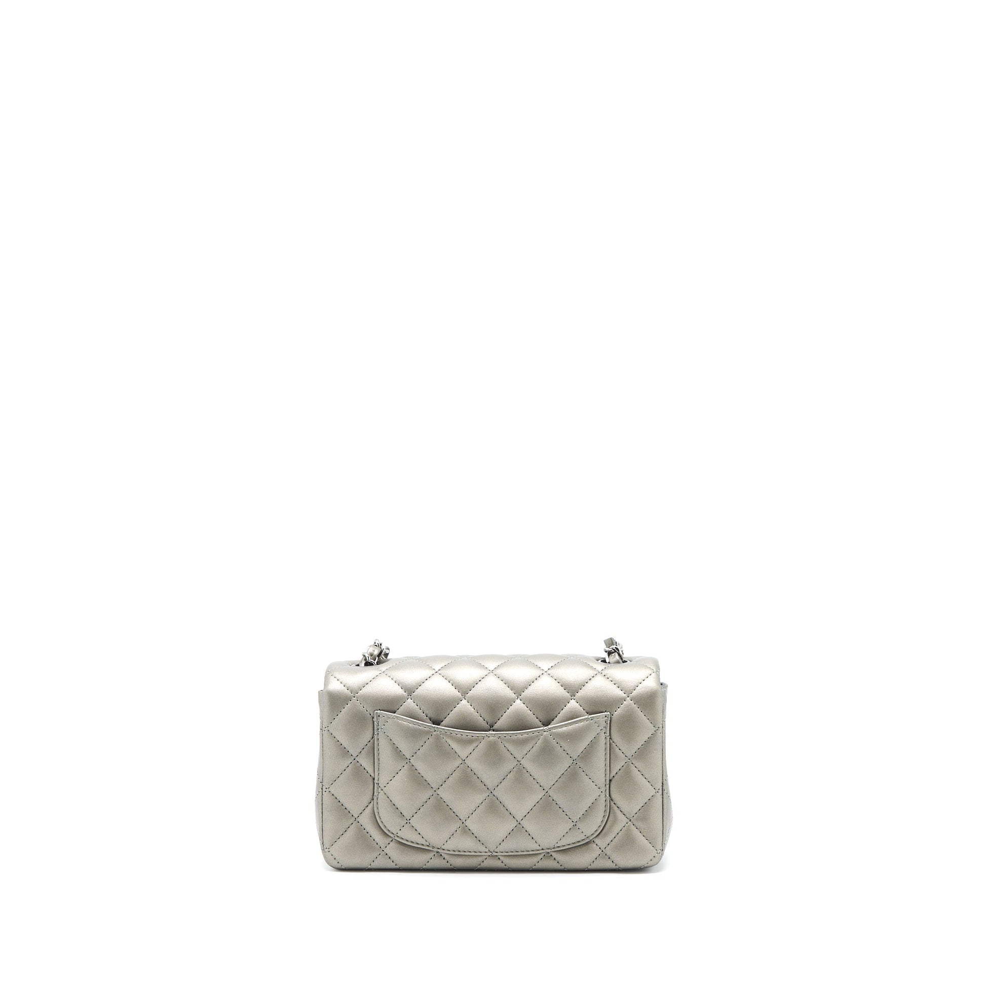 Chanel 21B Rectangular Flap Calfskin Microchip Silver Shoulder Bag