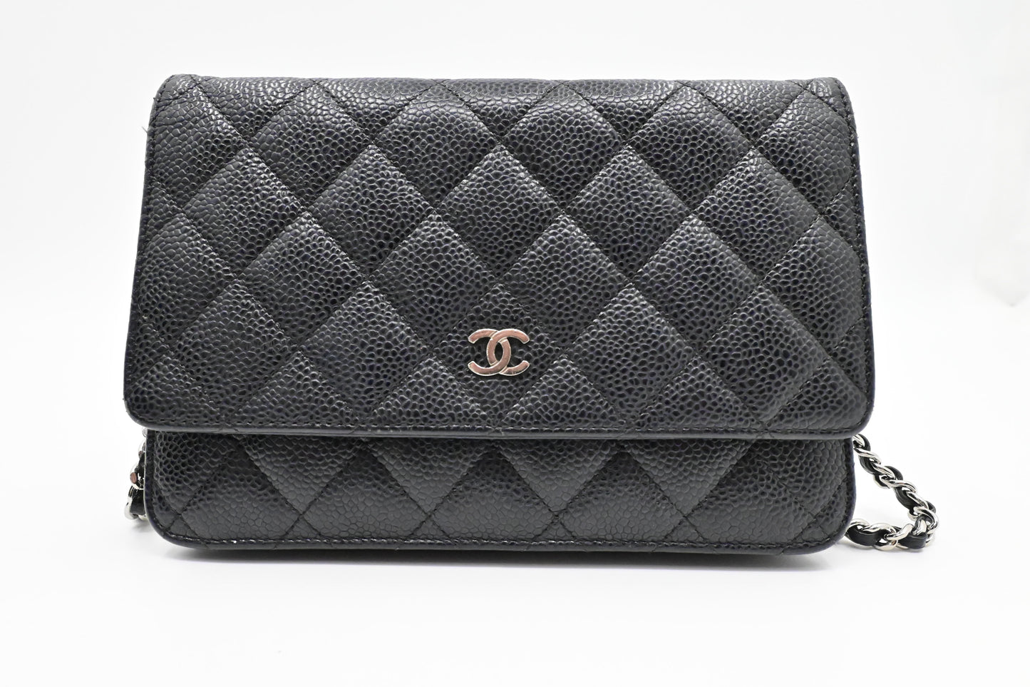 Chanel on MattelassÃ © Caviar Black Leather Wallet Case Caviar Leather