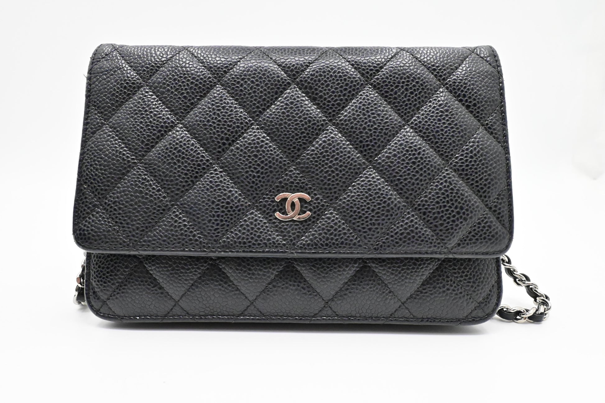 Chanel on MattelassÃ © Caviar Black Leather Wallet Case Caviar Leather