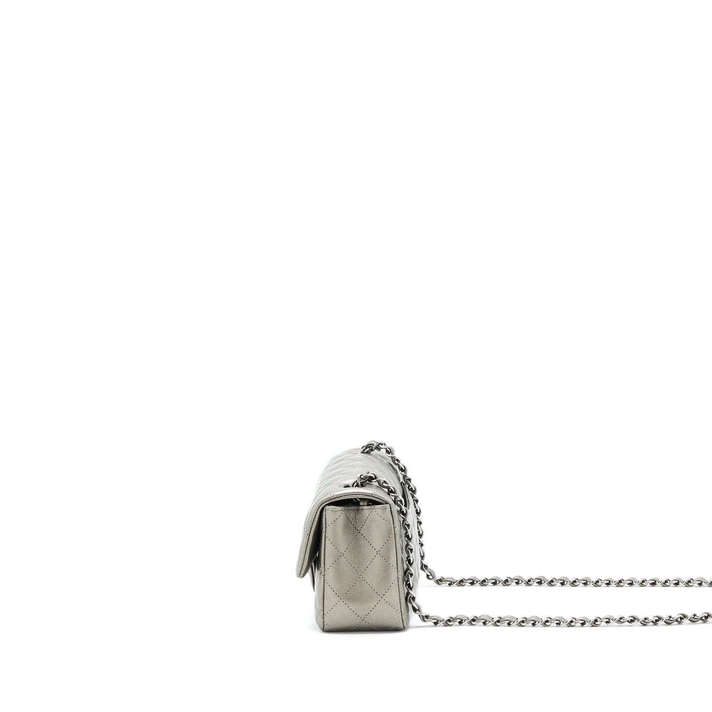 Chanel 21B Rectangular Flap Calfskin Microchip Silver Shoulder Bag