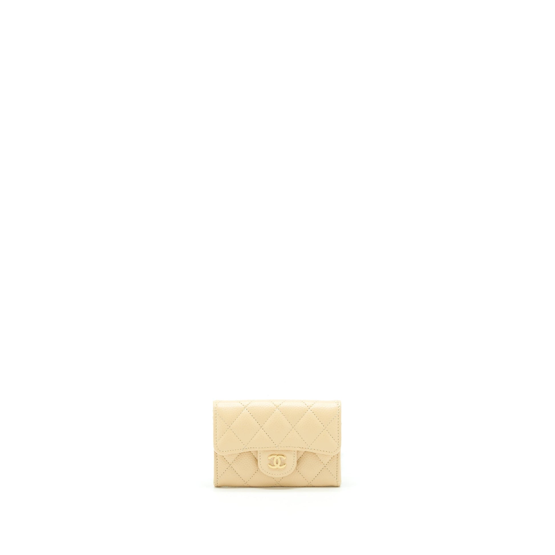 Chanel Classic Flap Card Holder Caviar GHW Beige Wallet Case