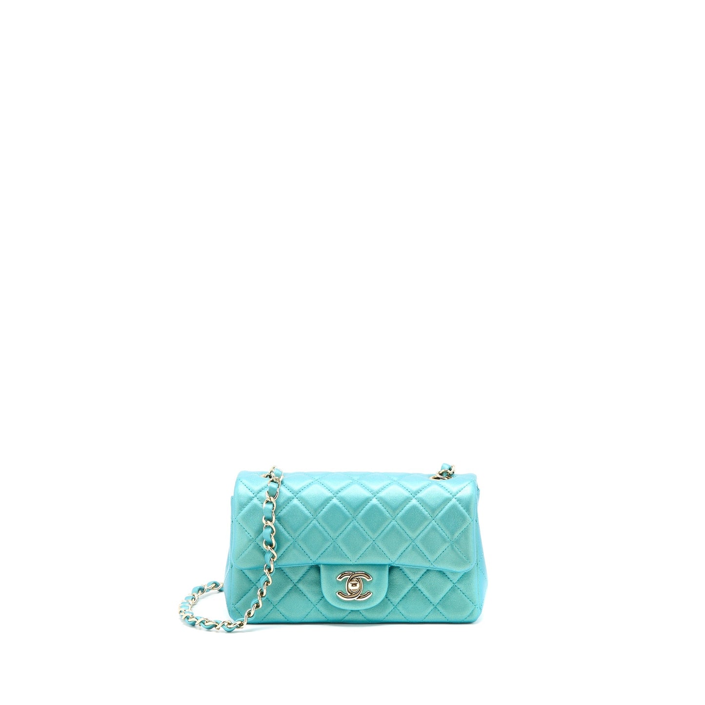 Chanel 21S Rectangular Flap Calfskin Iridescent LGHW Green Shoulder Bag