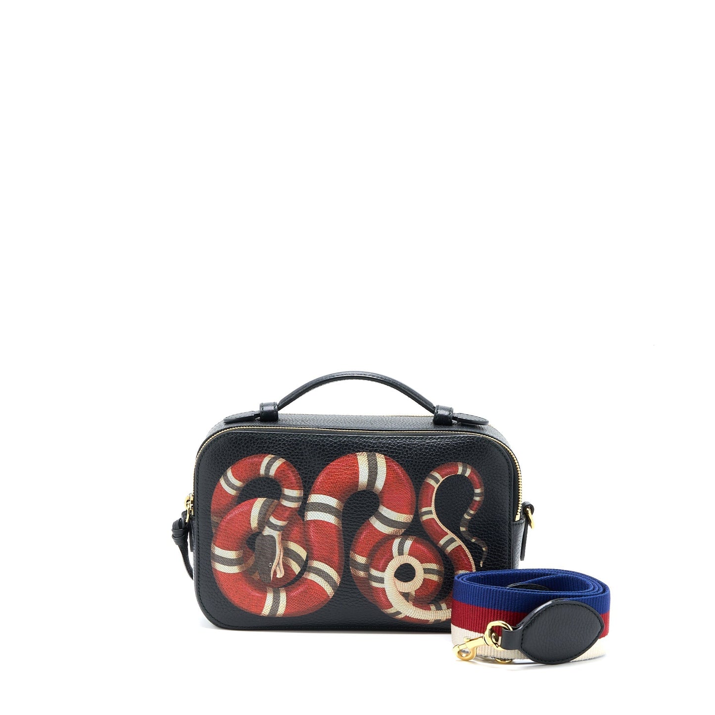 Gucci Snake Printed Camera Bag Calfskin Black Travel Bag